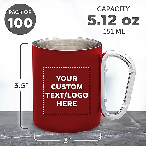 Miniatura 41 de Tazas personalizadas de acero inoxidable con asa de mosquetón, 10 onzas, juego de 10, paquete personalizado a granel, perfectas para café