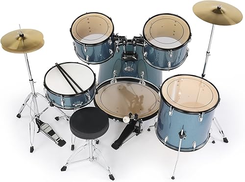 Vista 33 de Ktaxon Juego de batería para adultos de 22 pulgadas, kit de 5 piezas de tamaño completo con soportes de platillo, soporte de sombrero, palos, pedal
