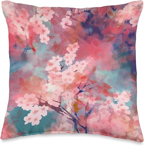 Impresionismo - Almohada con diseño de flores de cerezo, 16 x 16 pulgadas, multicolor