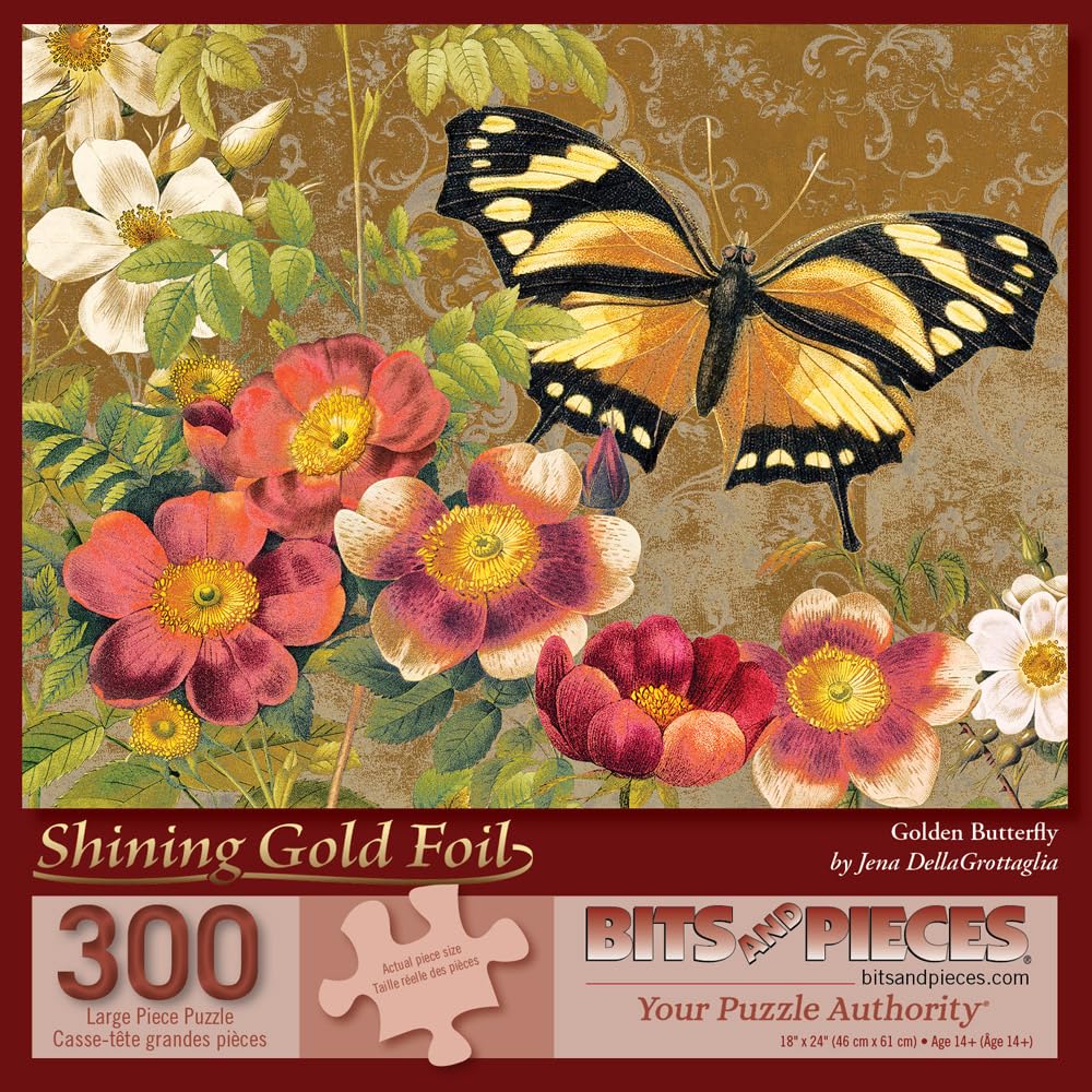 Bits and Pieces Jigsaw Puzzles for Adults 300 Pieces, Golden Butterfly Foil