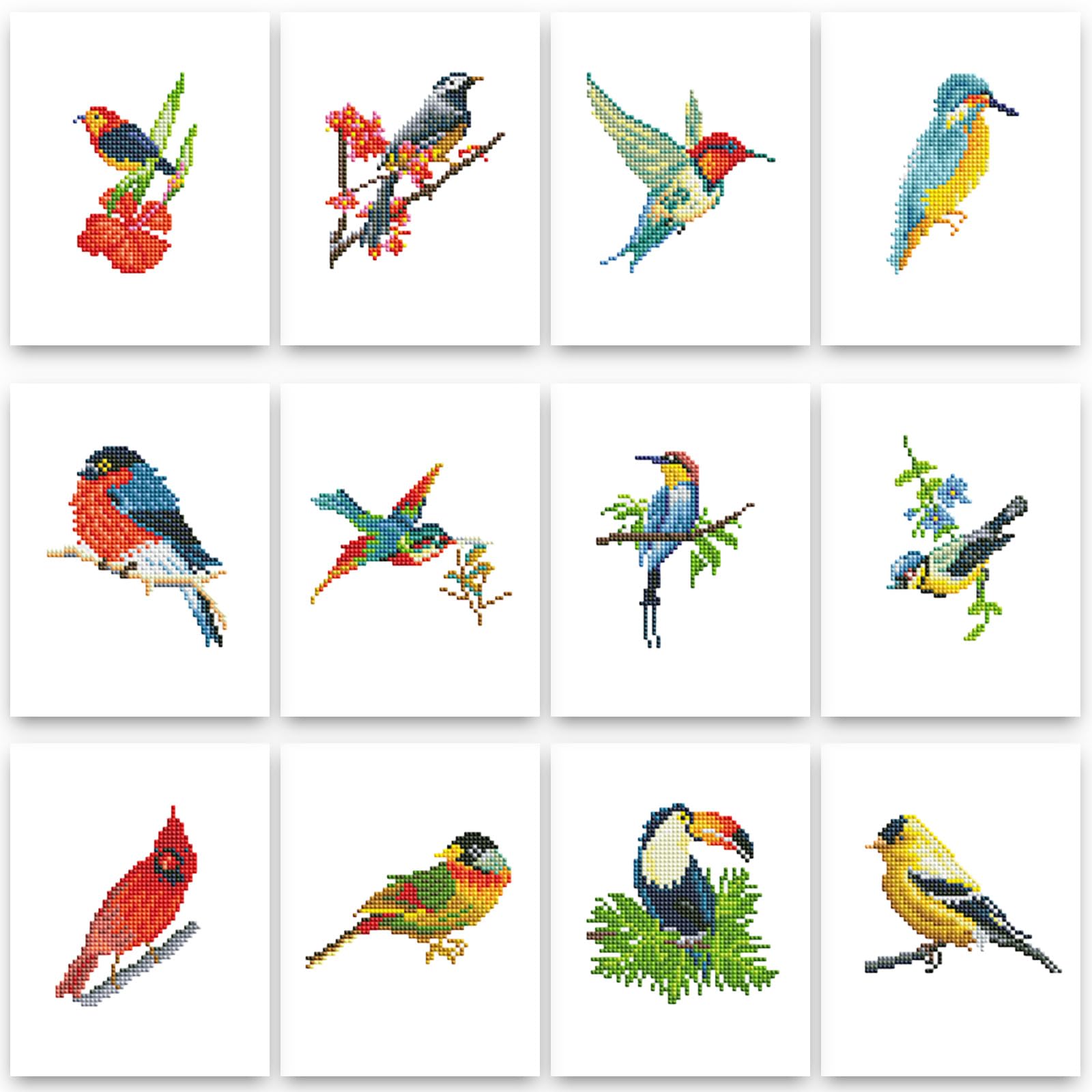 PeakLuv Small Diamond Painting Kits Birds, 12 Pcs Birds Mini Diamond Art Kits for Adults, 5D DIY Square Drill Diamond Dots, Quickly Finishable Cardinal Mini Gem Art for Home Wall Desktop Decor, 6X7in-image-5
