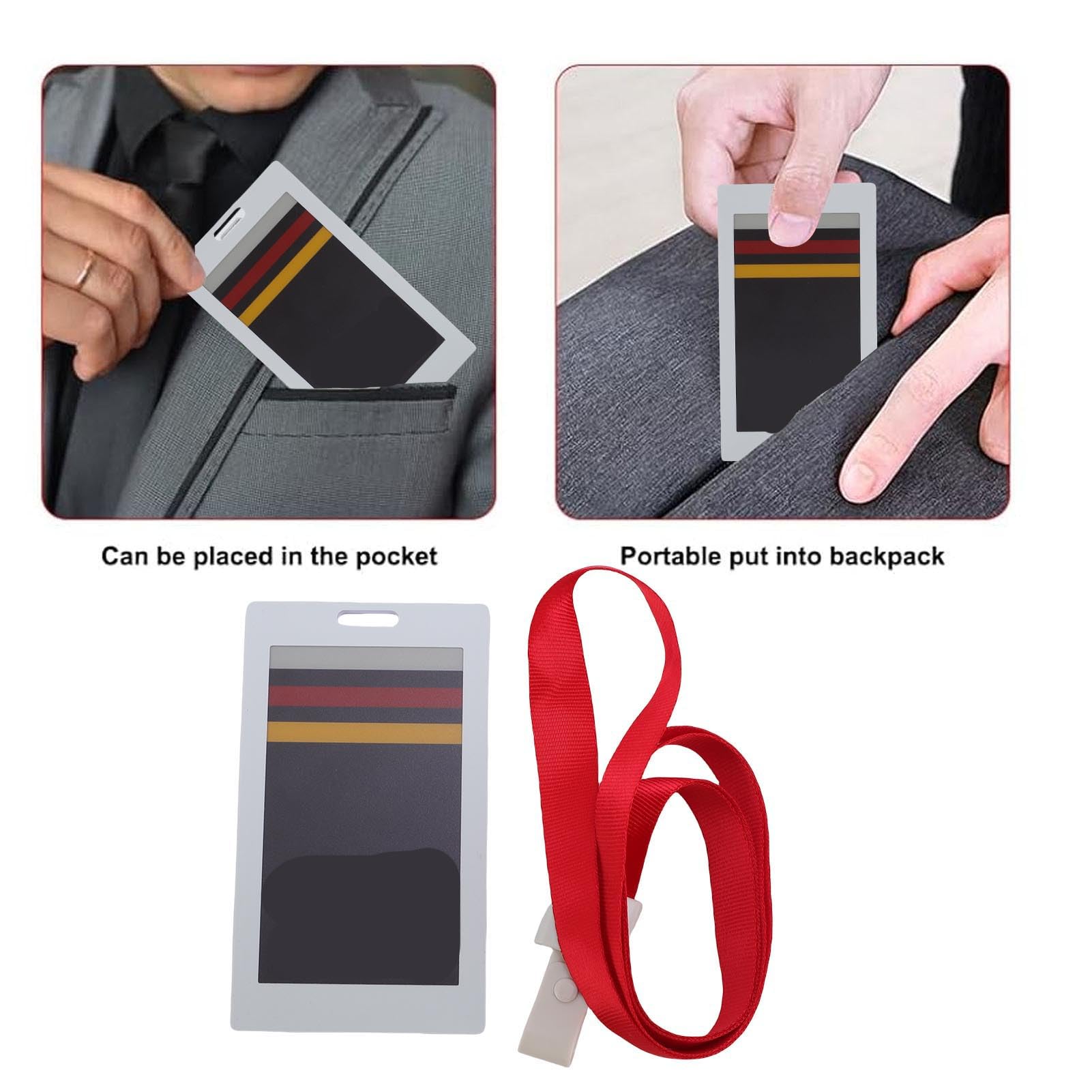 Fockety E-Ink-Smart-Badges, 3,7 Zoll NFC-E-Paper, bearbeitbarer E-Ink-Smart-Badges-Halter, wiederaufladbares Namensschild, Ausweishalter mit Umhängeband für Mitarbeiter, Studenten