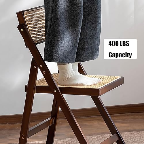 Miniatura 4 de KISKIS Sillas plegables de ratán de madera, portátil, ahorro de espacio, silla de comedor para balcón, sala de estar, con asiento elástico de malla