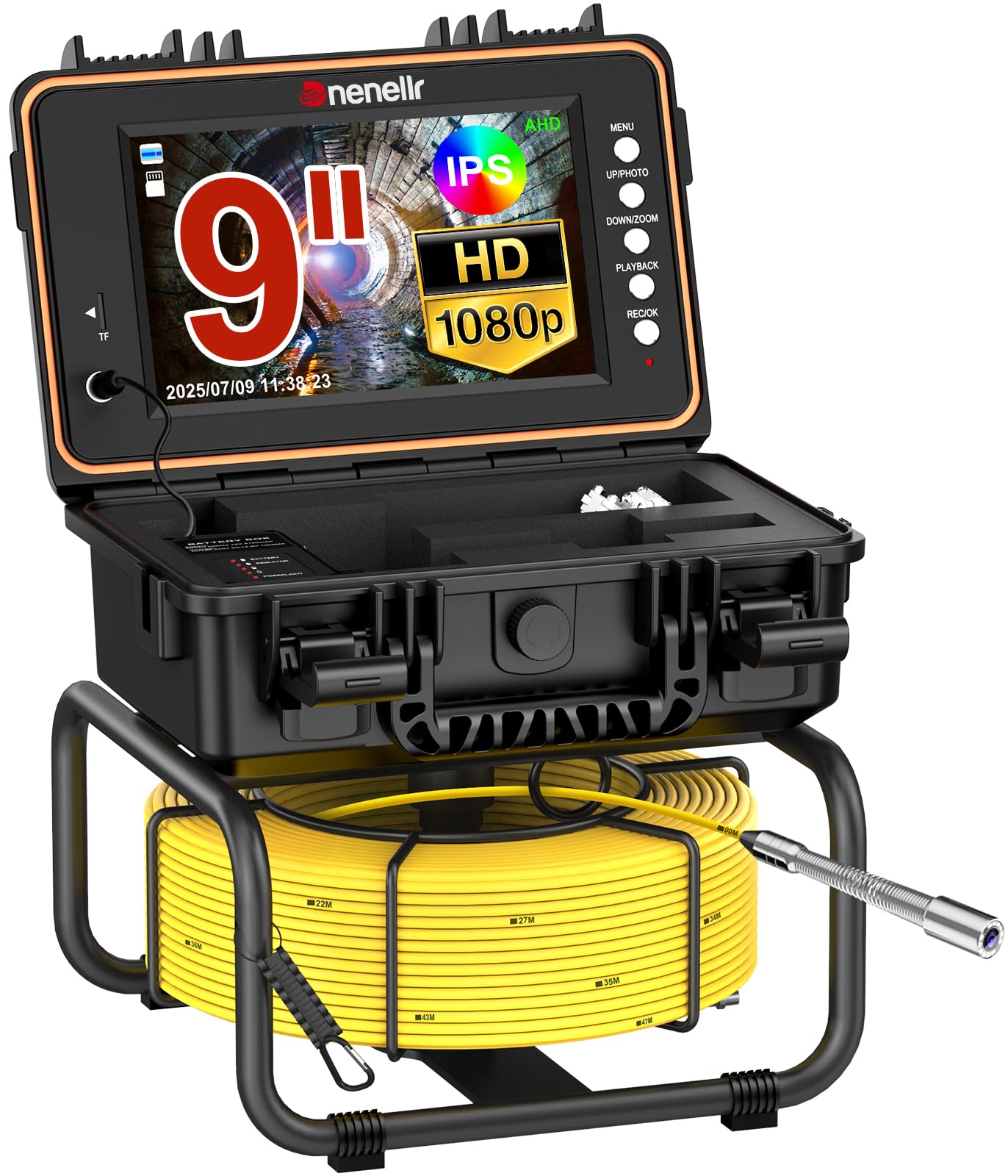 Camara Inspeccion Tuberias 30M con Sonda 512Hz | 1080P HD, Autonivelante, DVR, Cable de 7MM, Impermeable IP68, Adecuada para Alcantarillado, Tuberías, Piscinas y Desagües
