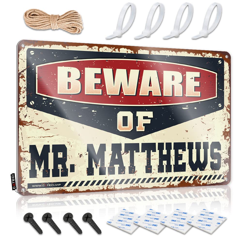 Mwfkkaddb Women's One Color Metal Tin Sign Wall Decor Beware Of Mr. Matthews Tin Sign Whiskey Signs For Home Bar Funny Home Sign(30X40cm)