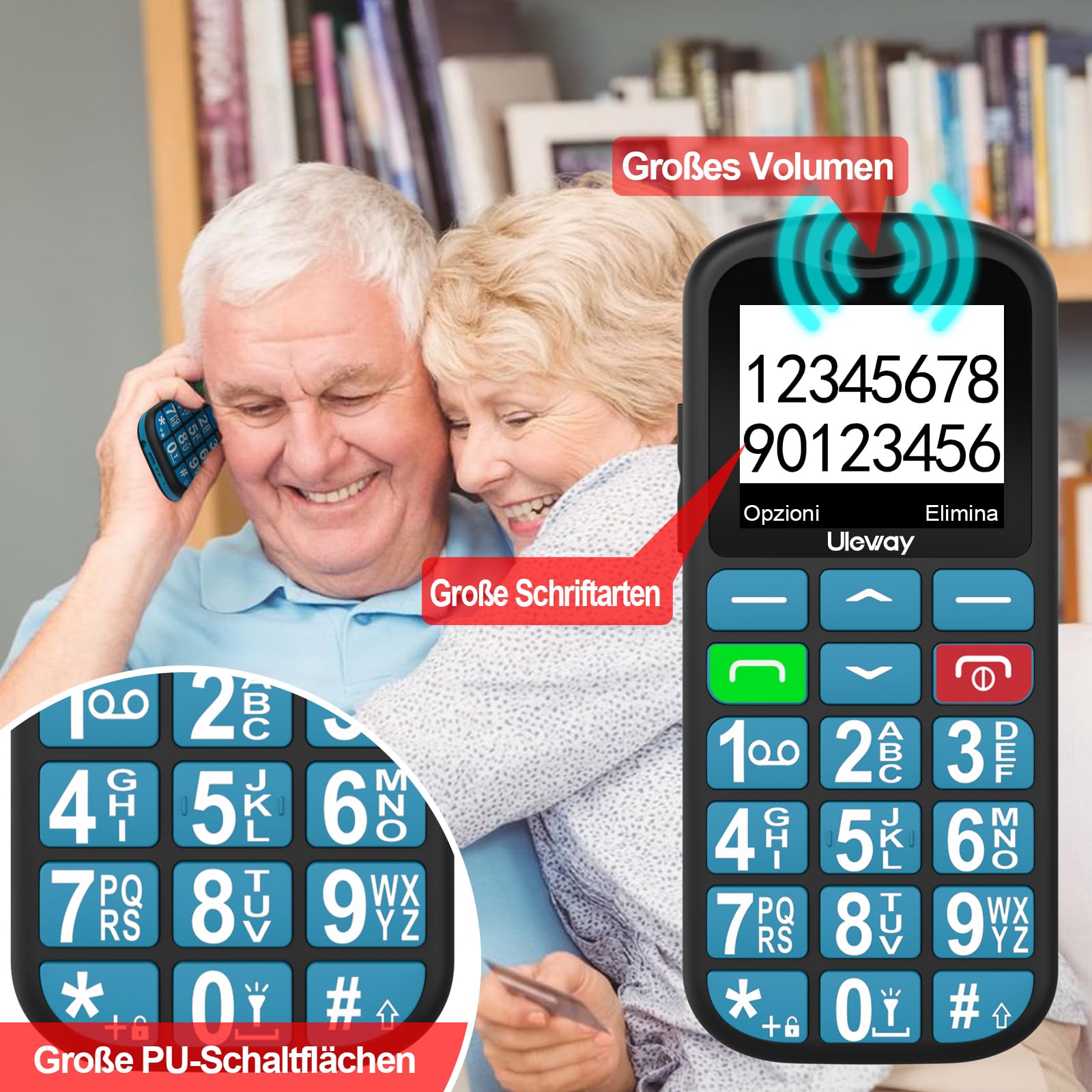 uleway 4G Seniorenhandy ohne Vertrag, Großtasten Handy, einfach Bedienung