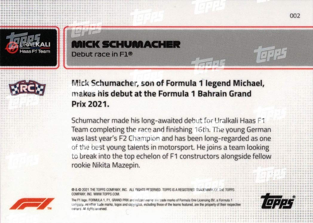 Carte Mick Schumacher Rookie 2021 Topps Chrome – Refractor, PSA 9, #51, Haas F1