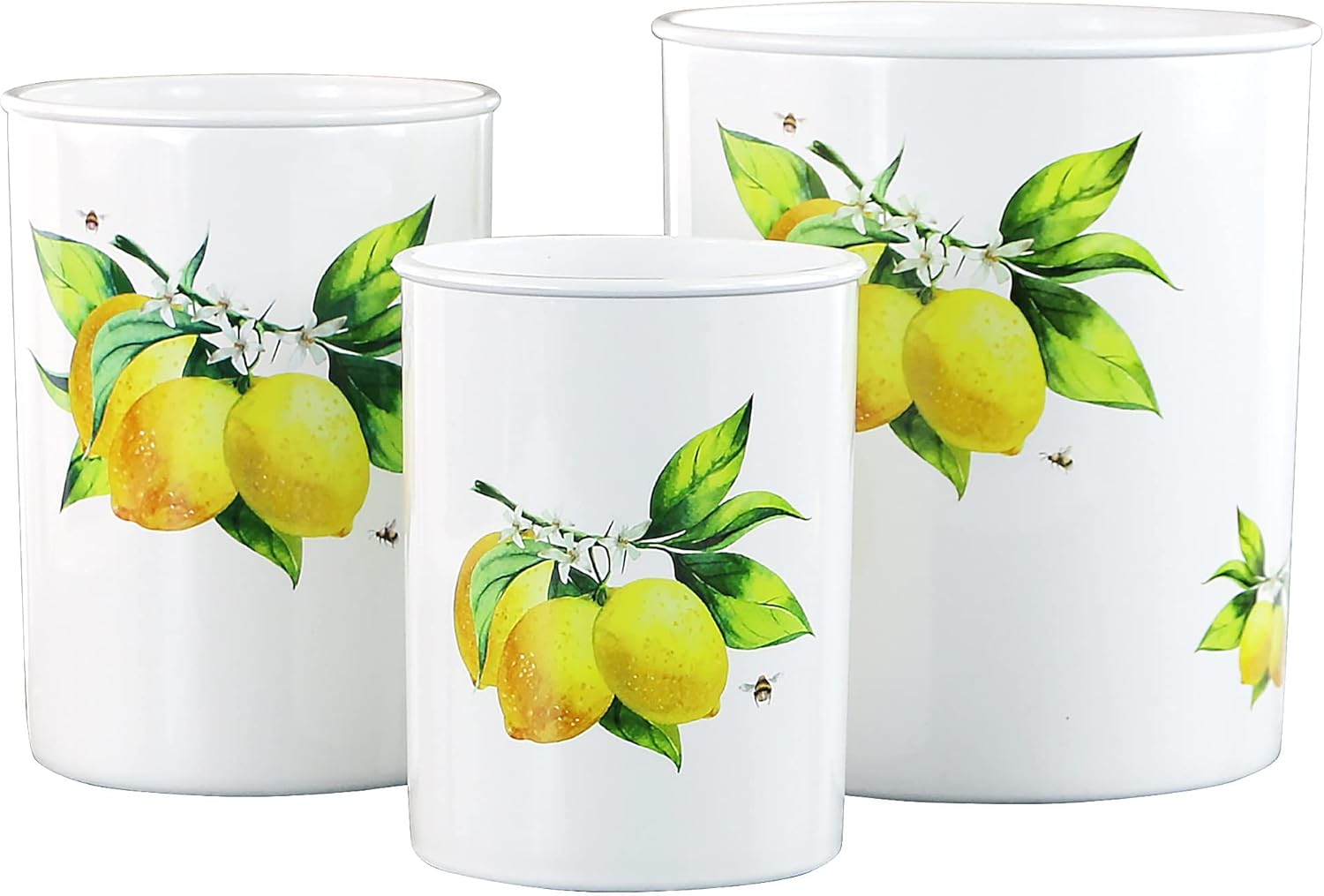 Reston Lloyd Multipurpose Utensil/Crock Holders Organize Wide Variety of Sizes of Utensils & Tools, Includes Extra Large, Large, & Miniature, Set of 3, Fresh Lemons