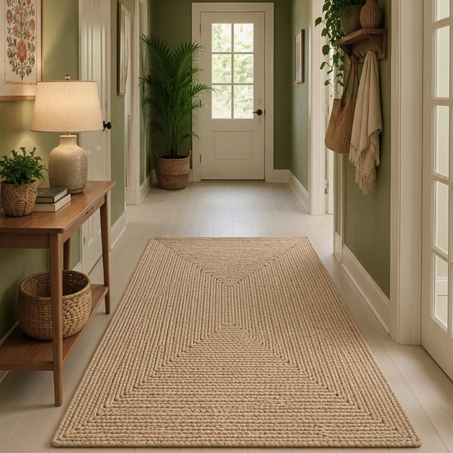 Xenluxe 3x6 ft Throw Rug Handwoven Cotton Braided Rug - Reversible & Durable Area Carpet for Living Room, Bedroom & Office - (Beige Plain, Rect, 3x6 ft)