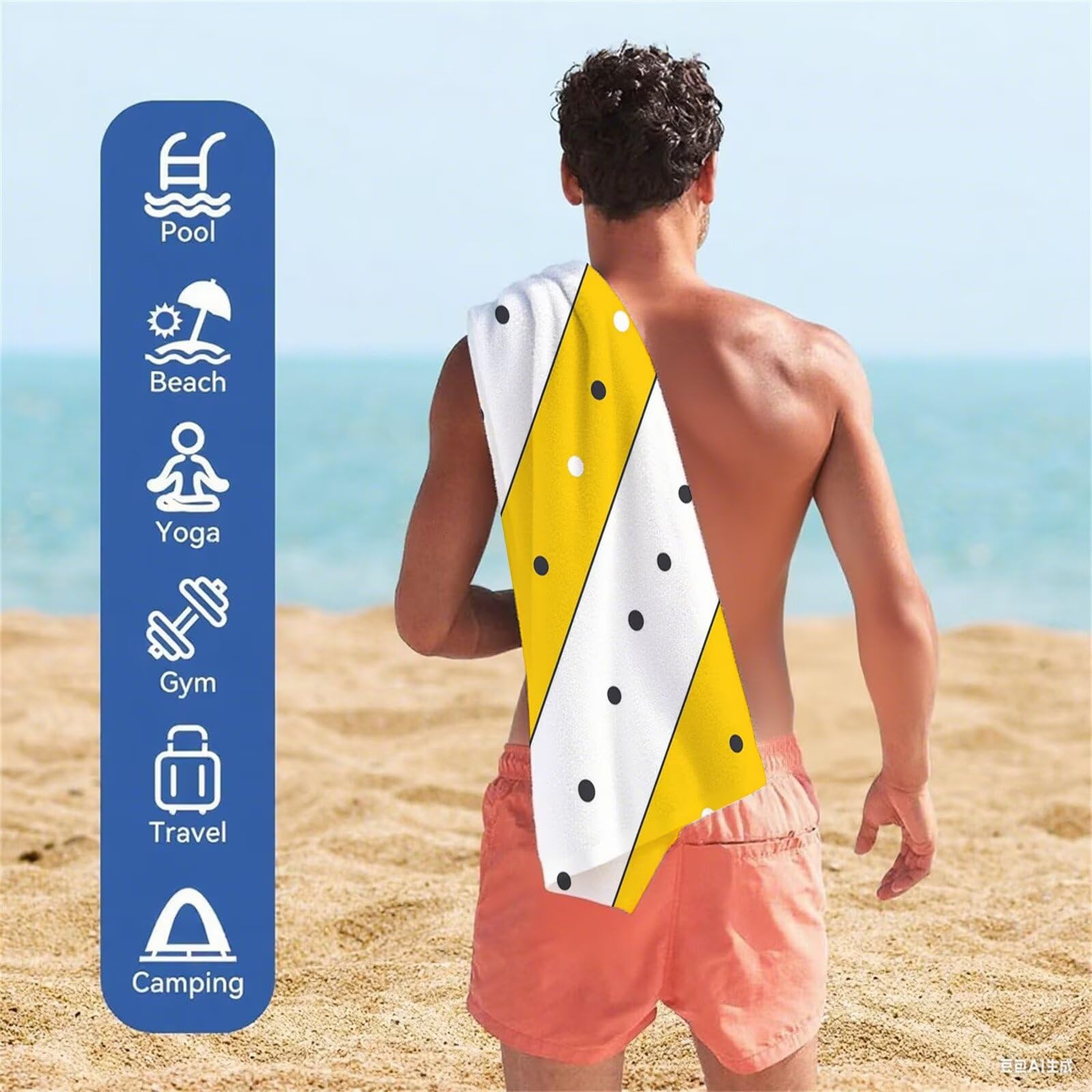 Toalla Microfibra Grande 90x200cm Toalla Playa Amarillo Toallas de Playa Secado Rapido, Toallas Bano con Bolsa, Beach Towel Geometría Antiarena Ligeras para Piscina Viaje Yoga Gimnasio Deportes VQ-860