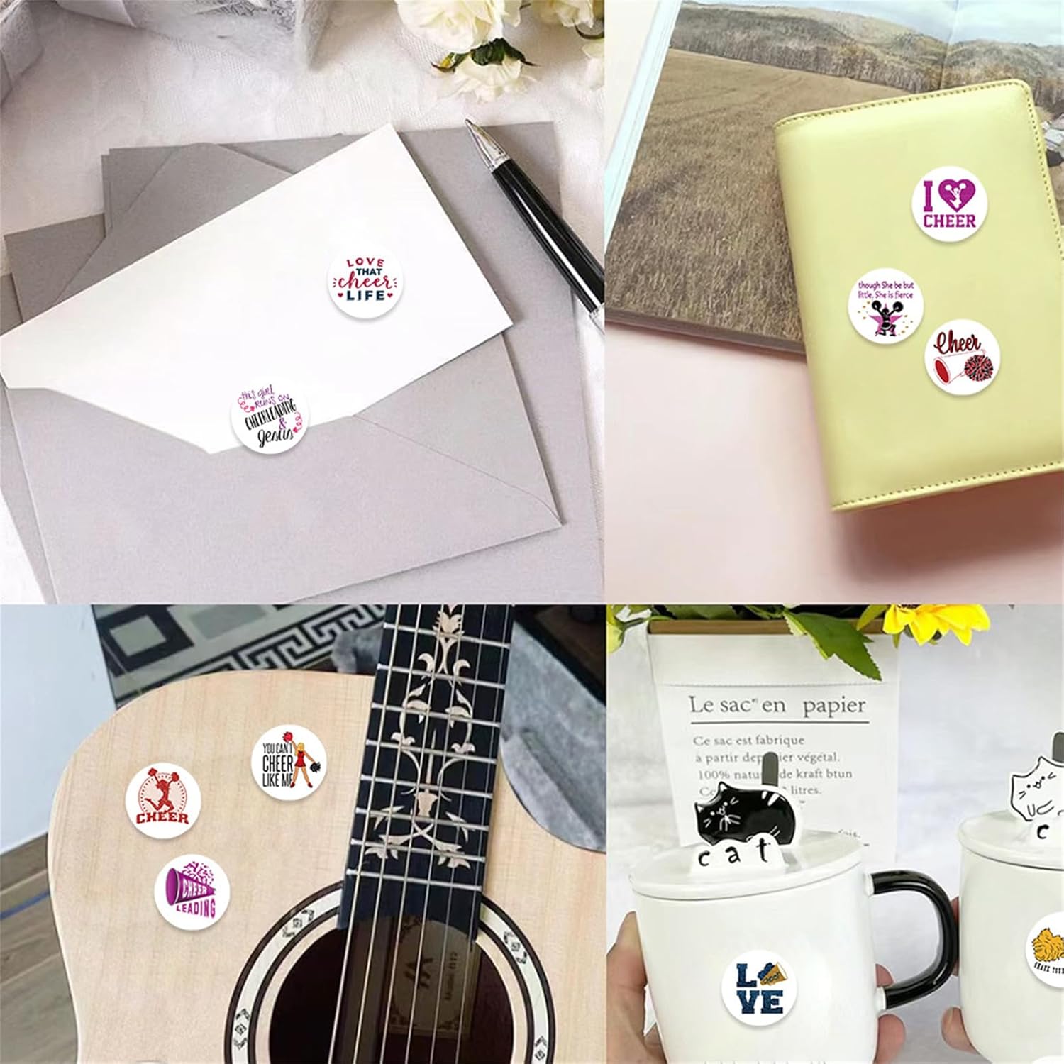 500PCS Cheerleaders Stickers Roll 10 Styles Funny Cheer Stickers Cheerleading Decals Vinyl Waterproof Sticker Pink Cheering Sticker Pack (Cheerleaders)