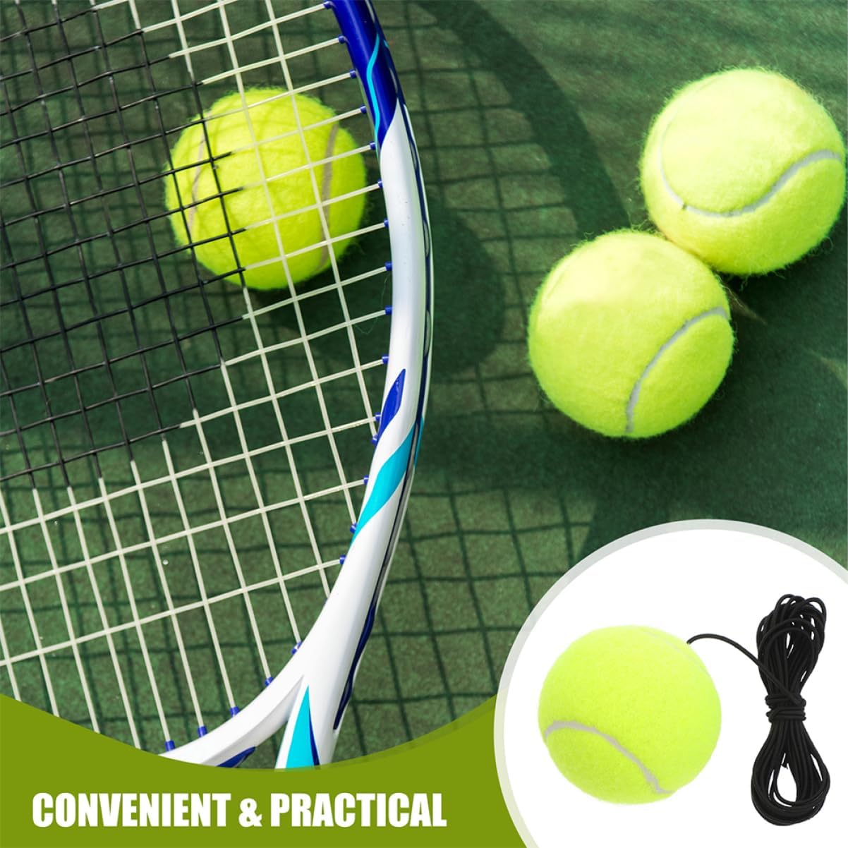 FRCOLOR Tennis Training Rebound Ball Set with Elastic String 2pcs Sturdy Tennis Practicing Device for Beginners Outdoor Self-Training Equipment