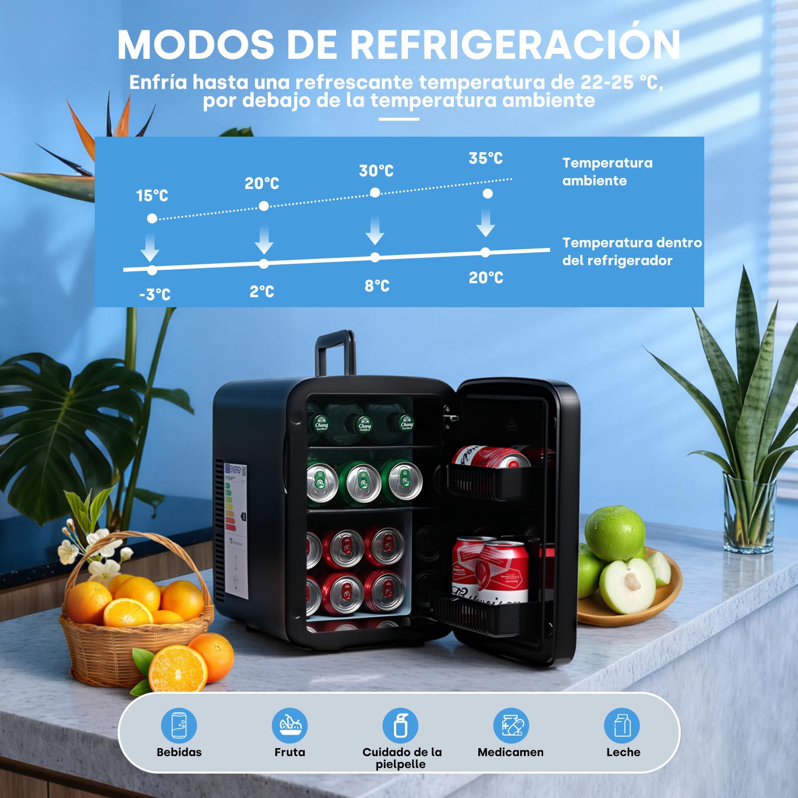 Enventor 15L/20 Latas Nevera Pequeña Negro, Mini Frigorifico con Enfriador y Calentador, Nevera Portatil con Alimentación 12V/220V, Mini Nevera para Habitacion, Oficina, Coche, Frutas y Bebidas