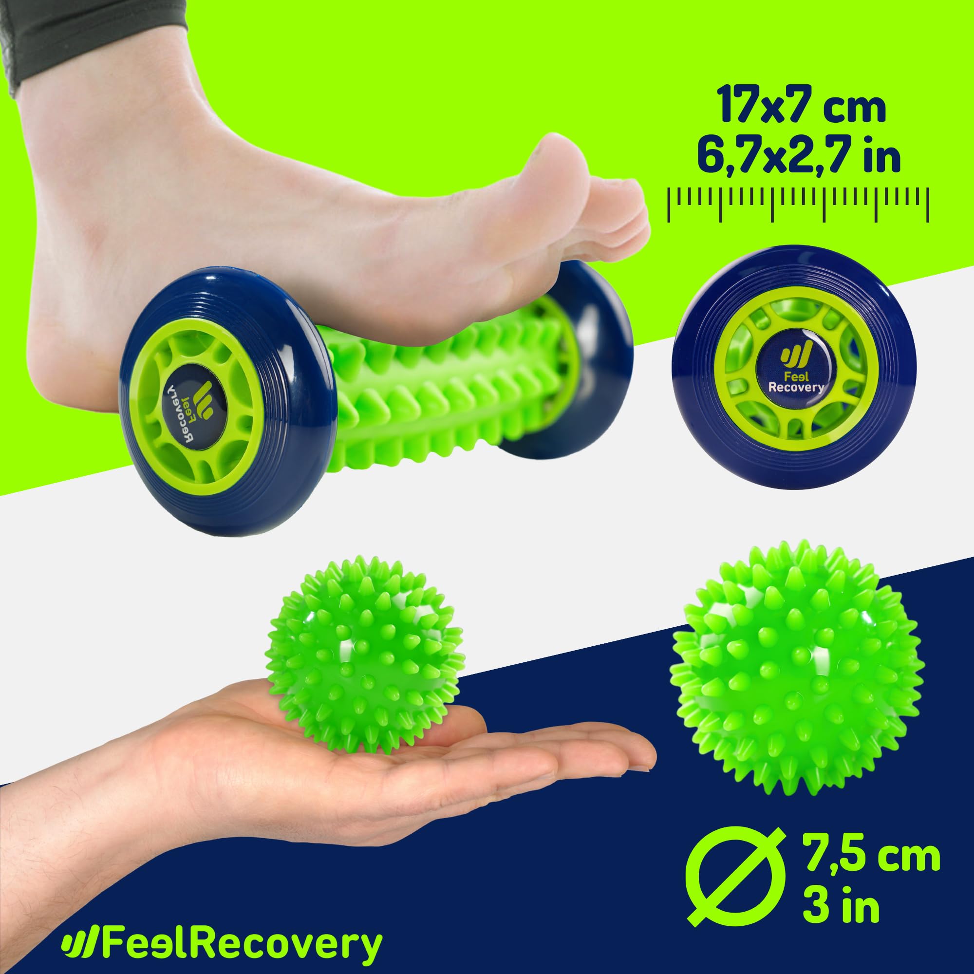 Set Fußmassageroller für Plantar-Fasziitis + Igelbälle Massagebälle für Fußreflexzonenmassage - Akupressur Kit für Füße, Fersensporn, Beine, Cellulite & Plantarfasziitis Schmerzlinderung (Grün)