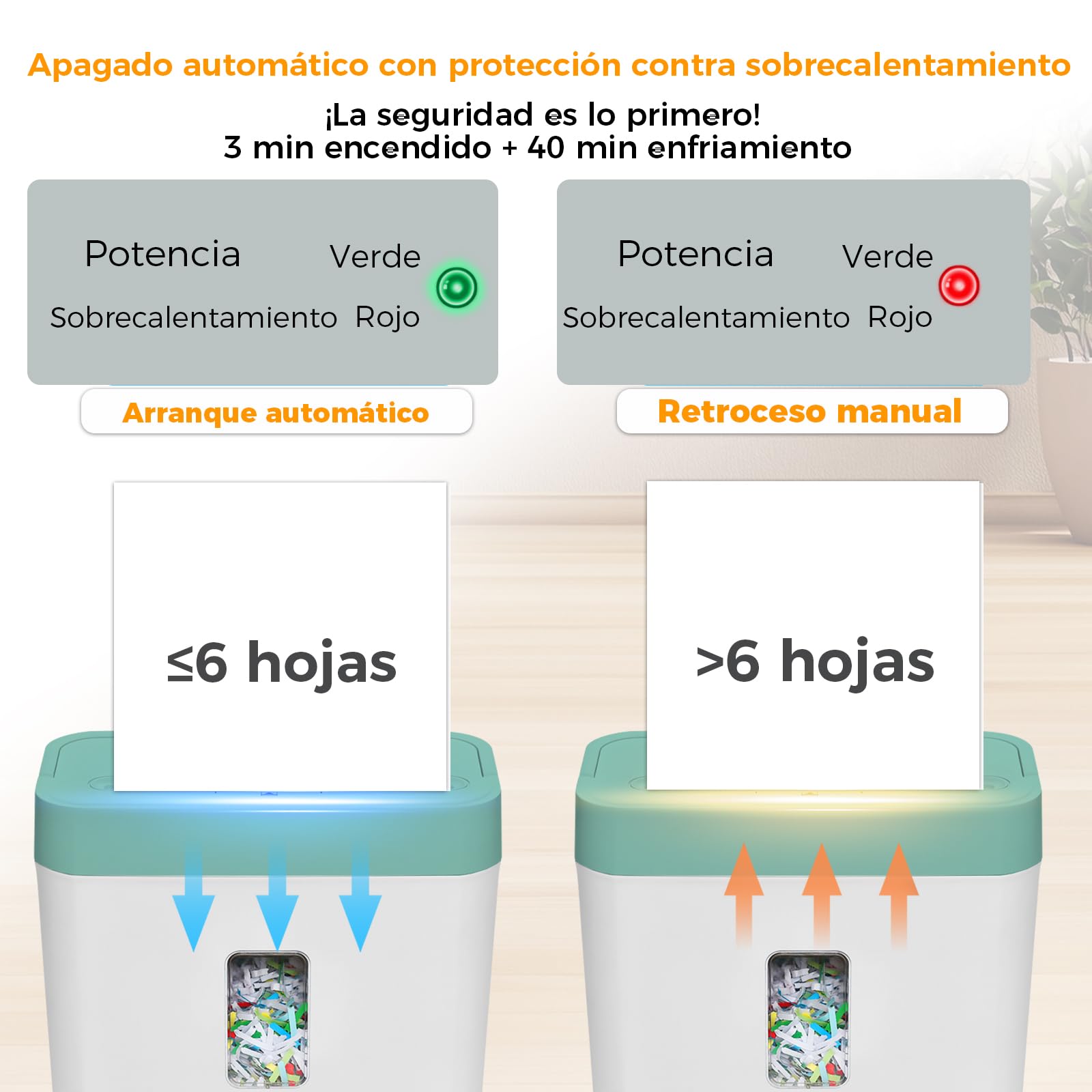 VidaTeco Destructora de Papel, destruye 6 Hojas a la Vez P4 destructora | Puede triturar Tarjetas de crédito y Clips de Oficina con un contenedor de residuos de 8 litrospara oficina y hogar