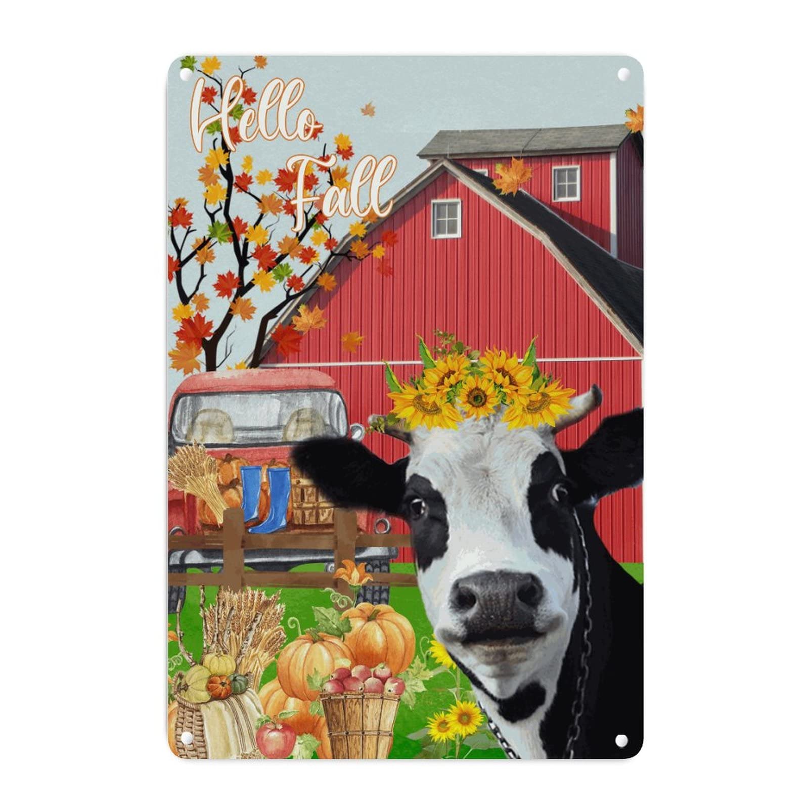 Plaque rustique en fer forgé Hello Fall avec motifs de citrouille et tournesol 45x30cm
