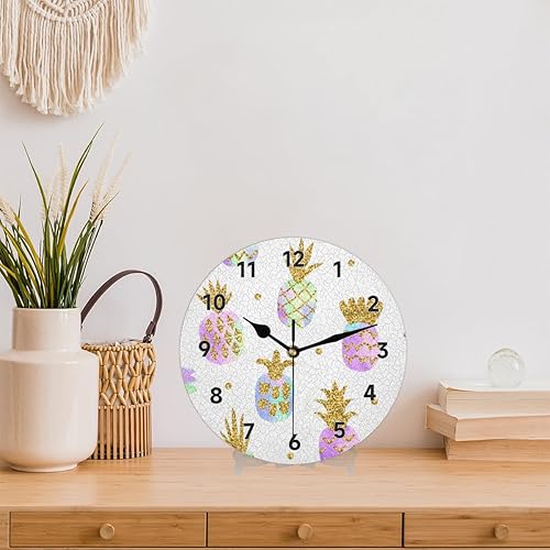 Miniatura 2 de Reloj de pared de piña degradado dorado con pilas, silencioso, sin tictac, moderno, para sala de estar, hogar, oficina, dormitorio, cocina, reloj de