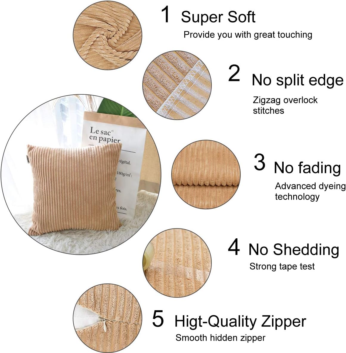 Decorative Pillow Covers Corduroy Soft Soild Throw Pillow Covers 4 Packs Square Cushion Cases Pillowcases for Sofa Bedroom Car 18 x 18 Inch Taupe