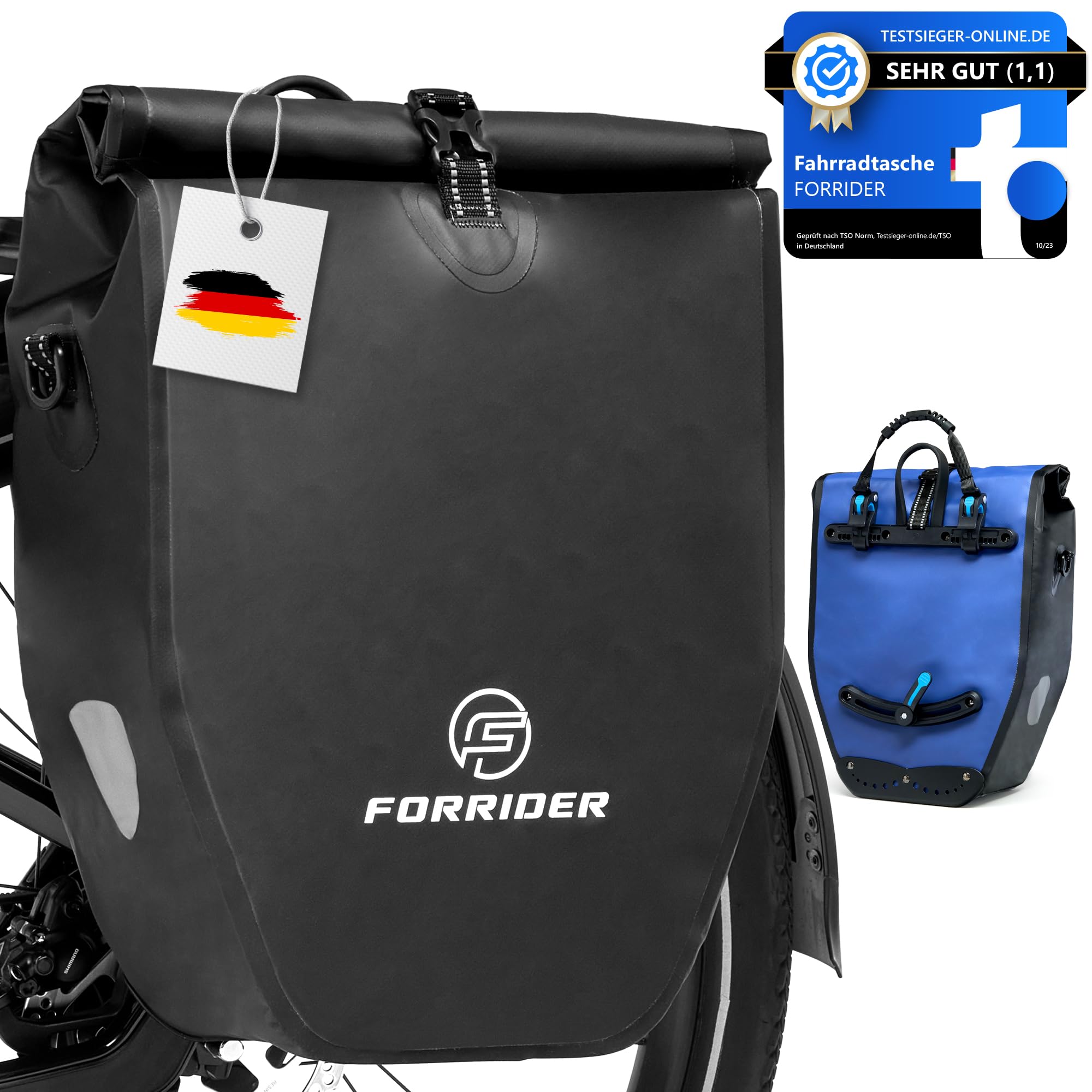 Forrider Fahrradtasche Wasserdicht für Gepäckträger [25L] mit Schultergurt & Reflektoren | Fahrrad Gepäckträgertasche