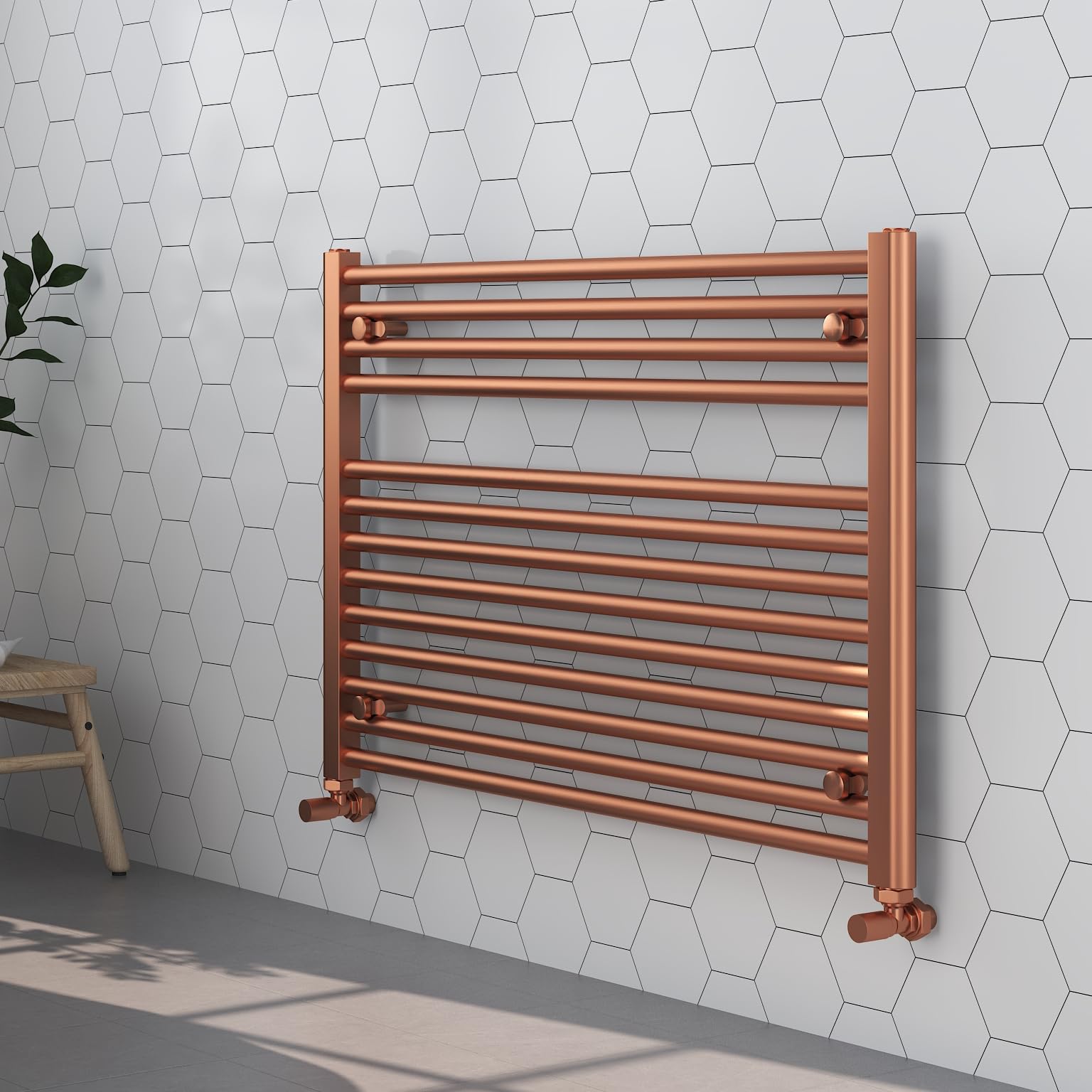 900mm (w) x 600mm (h) Straight Brushed Copper Heated Towel Ladder Rail Bathroom Radiator - 1744 BTUs