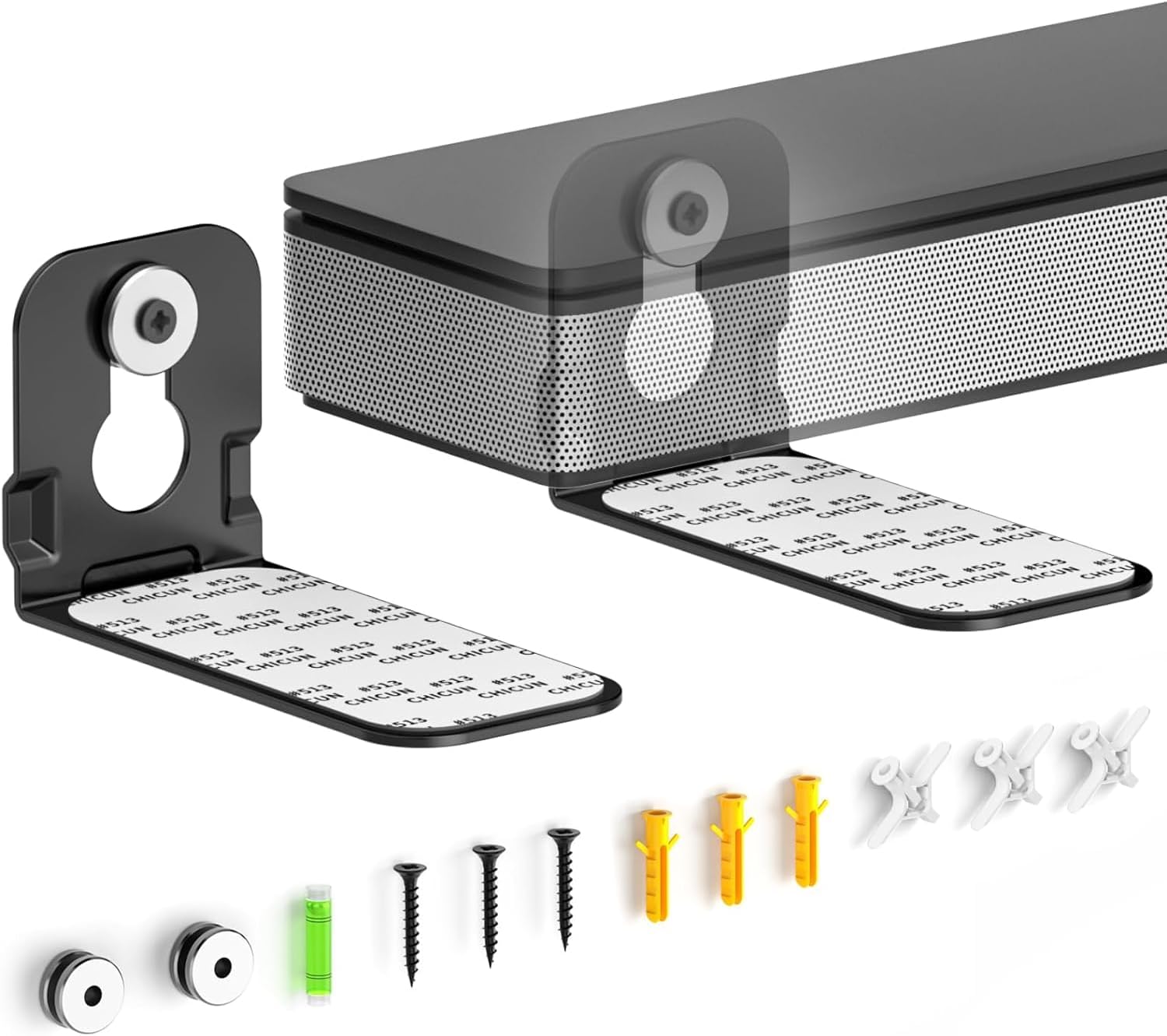 2PCS Sound Bar Mounts Under TV Universal Soundbar Wall Mount for Samsung, Vizio, LG Soundbar Mount Bracket - Floating Sound Bars Mount Shelf for Most of Soundbar Mounting Bracket (Black)