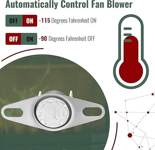 Miniatura 7 de Dreyoo 2 interruptores de ventilador térmico para soplador de chimenea, reemplazo de interruptor de control de ventilador de chimenea térmica, 113.0