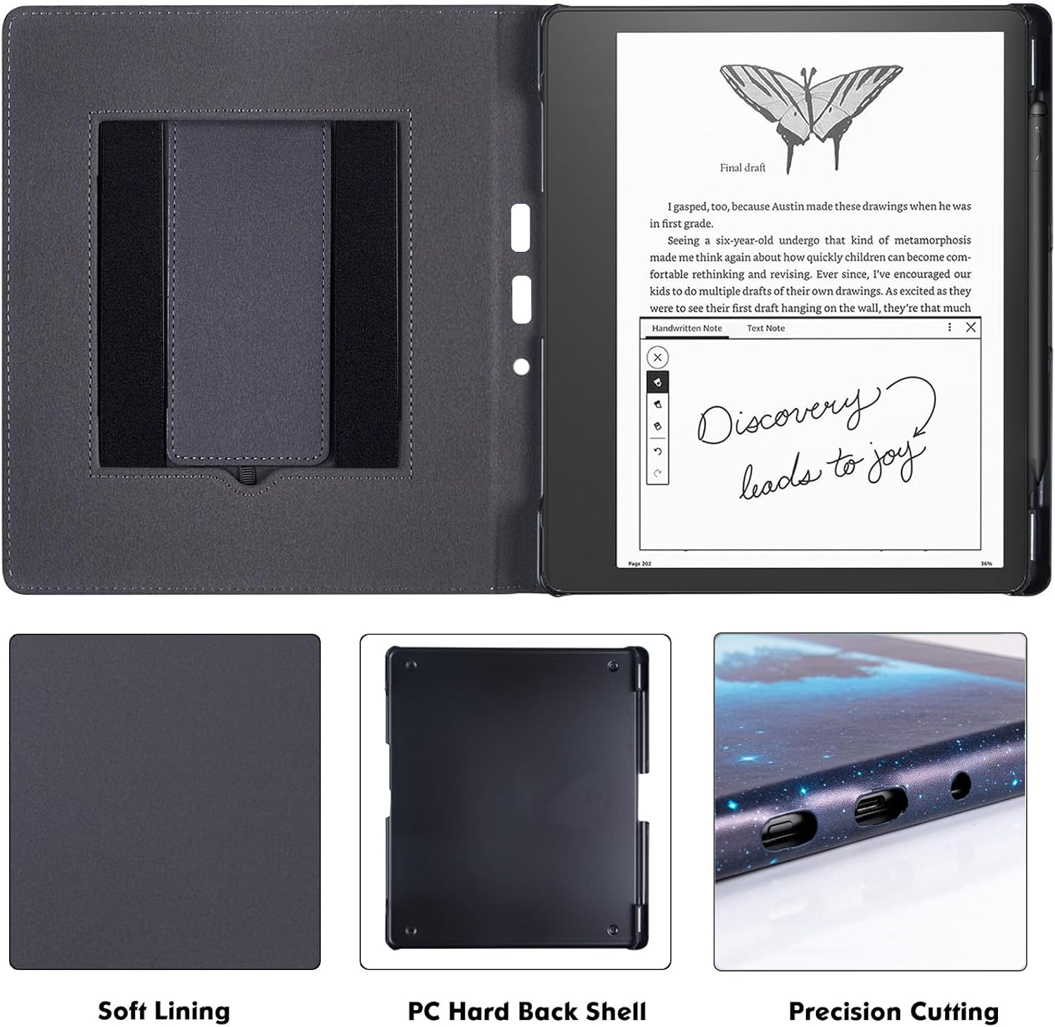 BOZHUORUI Case for Kindle Scribe 1/2th Gen | Built-in Pen Holder/Stand & Hand Strap | with Sleep/Wake | Book Folio Style | PU Leather Cover fits Amazon 10.2" Scribe 2022/2024 (Vast Starry Sky)