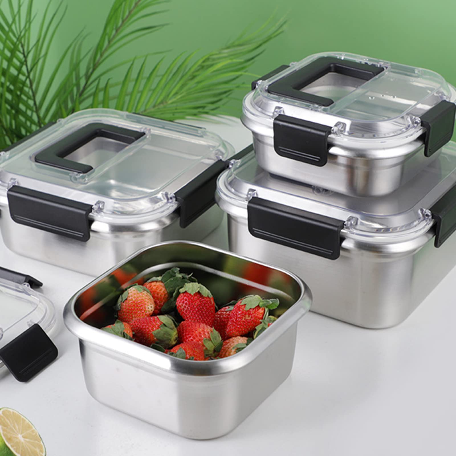 Fiambrera, Caja Bento, Contenedor de almacenamiento de alimentos, Fiambrera térmica de acero inoxidable, Caja de comida caliente con cubierta transparente con asa de transporte de gran capacidad for a