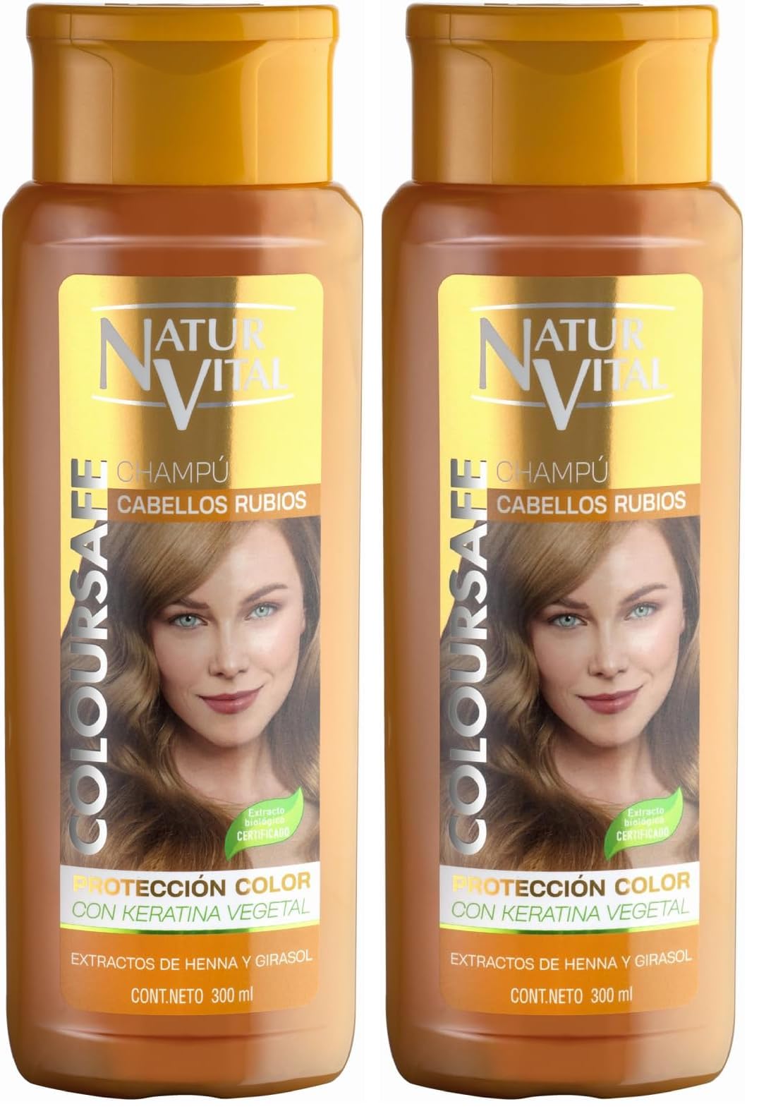 NaturVital - Champú ColourSafe, Sin Parabenos ni Siliconas, Champú Colorante para Pelo Rubio Teñido o Natural, con Keratina Vegetal, Aporta Brillo y Protege el Color, 300 ml (Paquete de 2)