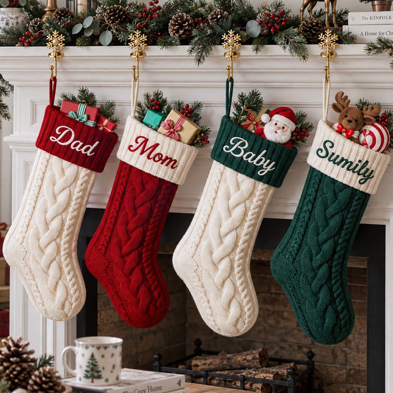Personalised Christmas Stocking, 18 Inch Large Custom Knitted Stocking 4 pc