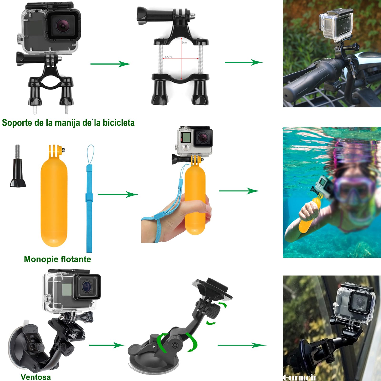 Kit de Accesorios para GoPro Hero 13/12 /11/10 /9 Black, con Funda Impermeable Compatible con la Cámara Go Pro 13 12 11 10 9(PT10)
