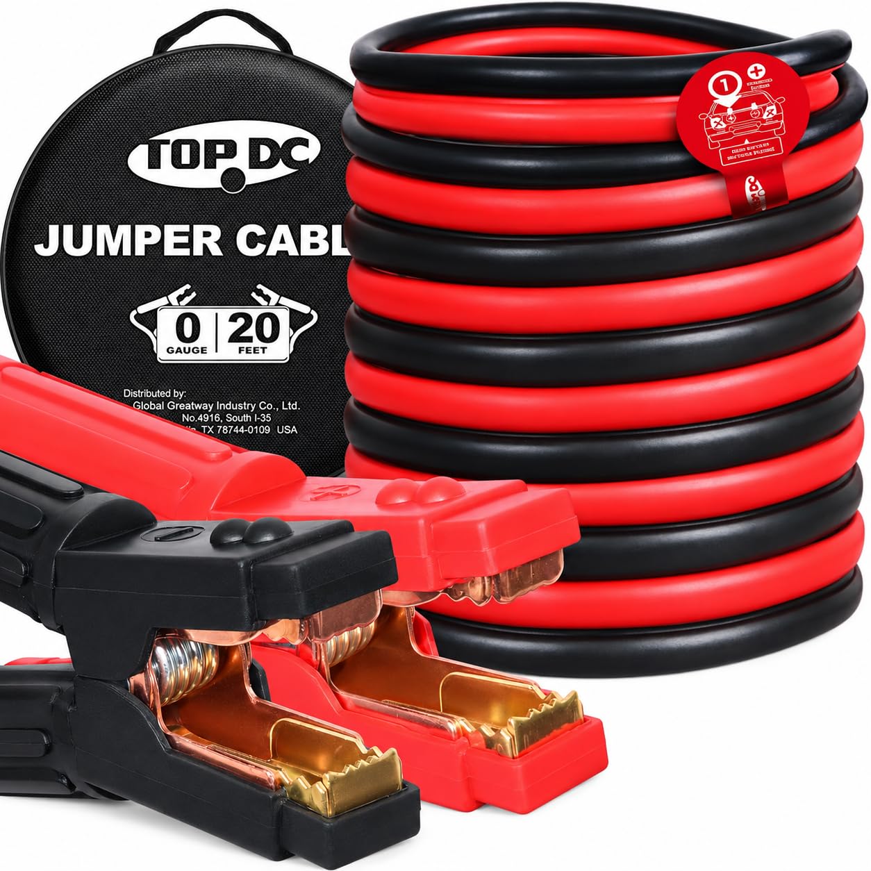 TOPDC 0 Gauge 20 Feet 1000 Amp Heavy Duty Jumper Cables for Car