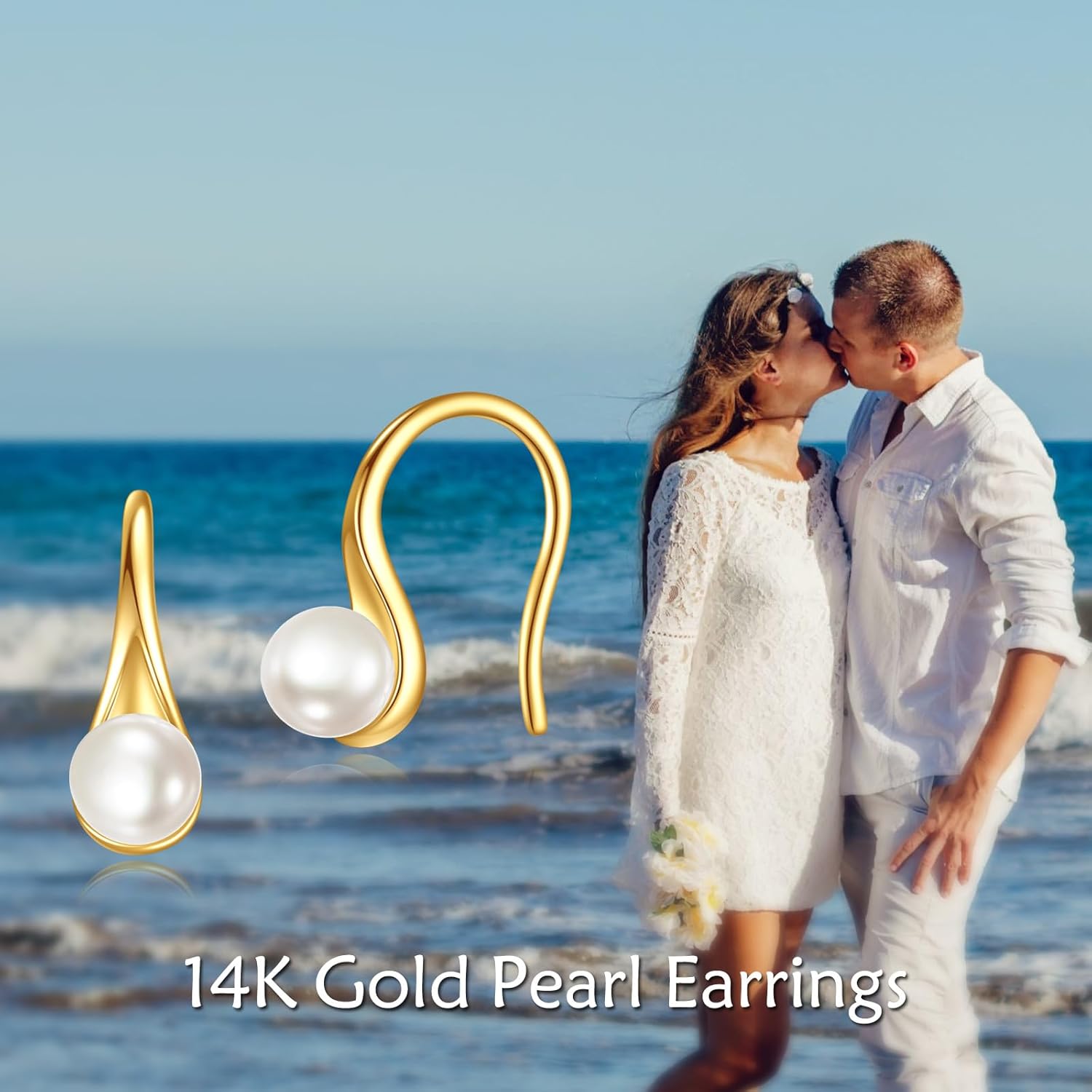 14K Gold AAA Freshwater Pearl Earrings Solid Gold Dangle Drop 6MM Pearl Earrings Jewelry Gifts for Women Girls - Image 4