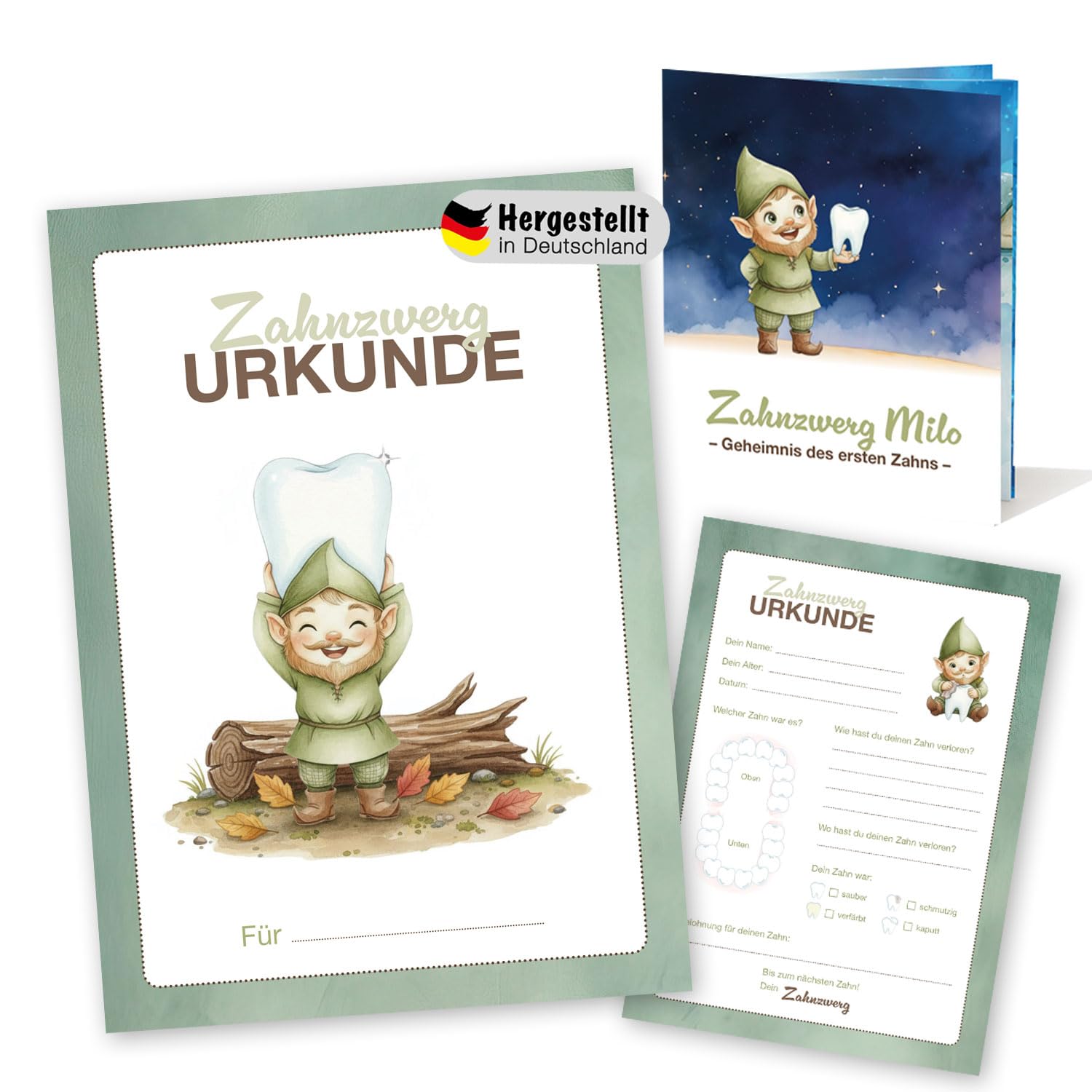Zahnzwerg Urkunden (20 Stück) – Zahnfee Alternative für Jungen – Magische Erinnerung zum ersten Zahn – Milchzahn Zertifikate Kinder – Geschenk Zahnausfall Set