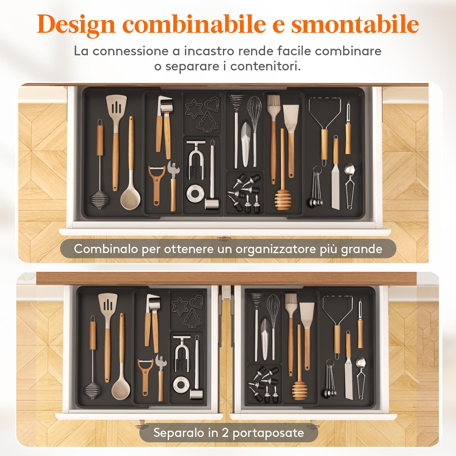 Organizer Per Cassetto Lifewit Espandibile - Portaposate Da 54.1 A 91.4cm, Nero, Materiale Alimentare - Foto 4