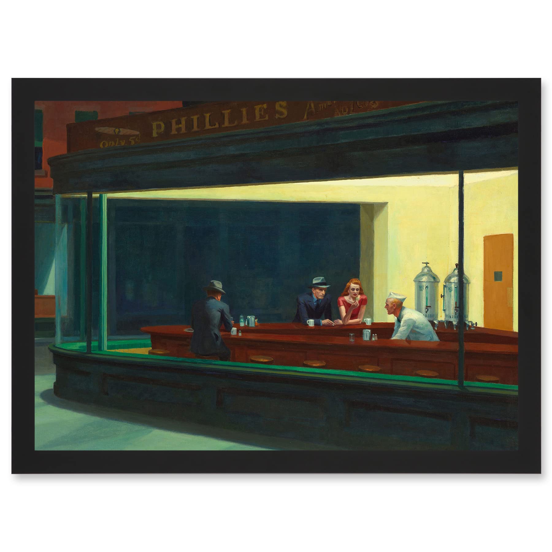 Edward Hopper Nighthawks Iconic Painting Framed Wall Art Print - A4 Artwork