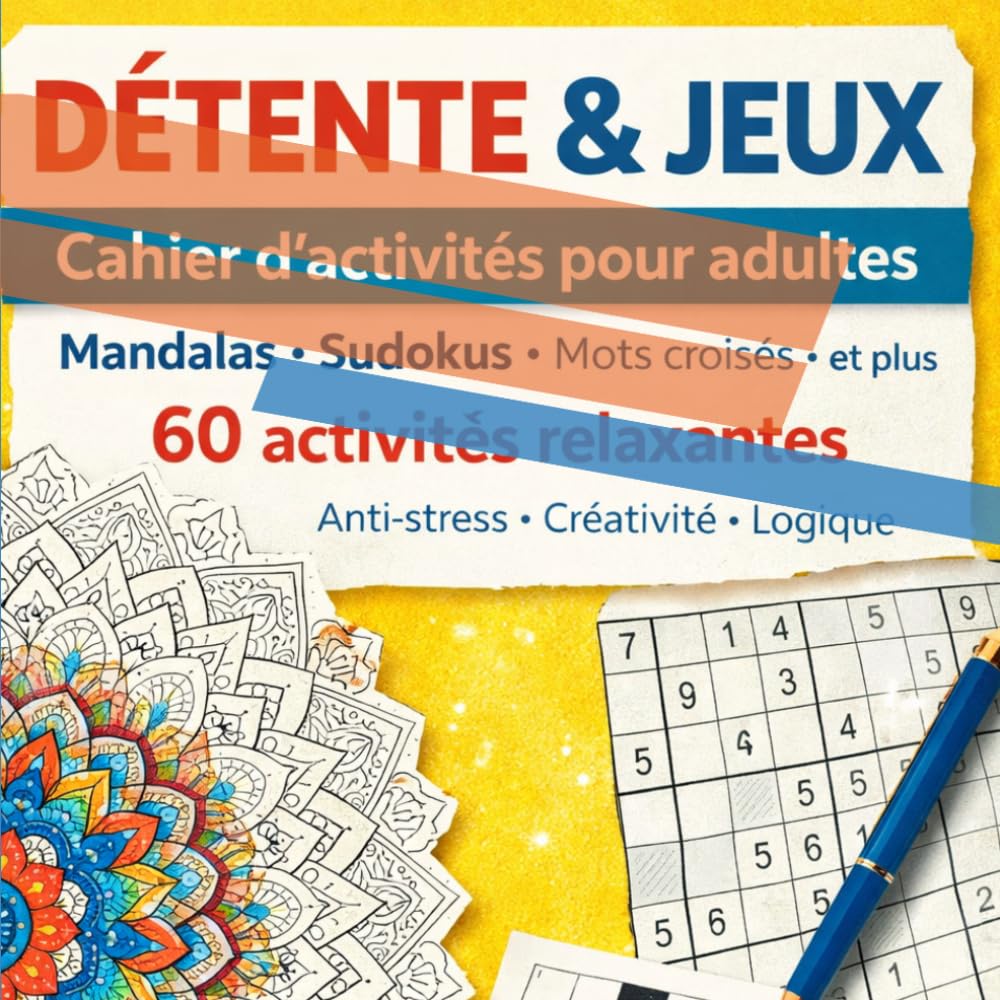 DÉTENTE & JEUX: Cahier d'activités pour adultes Mandalas • Sudokus • Mots croisés • et plus 60 activités relaxantes Anti-stress • Créativité • Logique