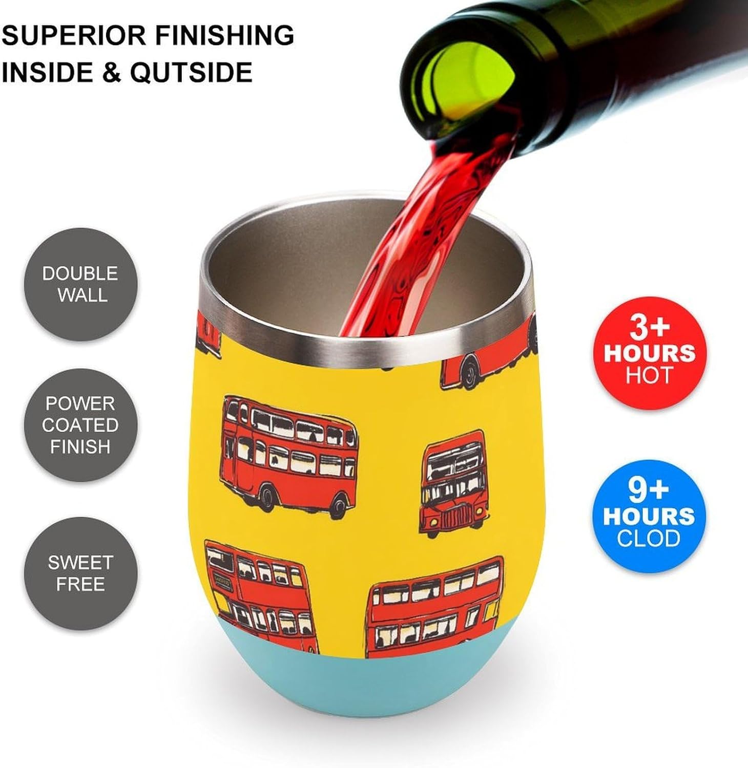 Double Decker Bus Insulated Drinking Cup Stainless Steel Coffee Mug Wine Tumbler with Lid 12OZ