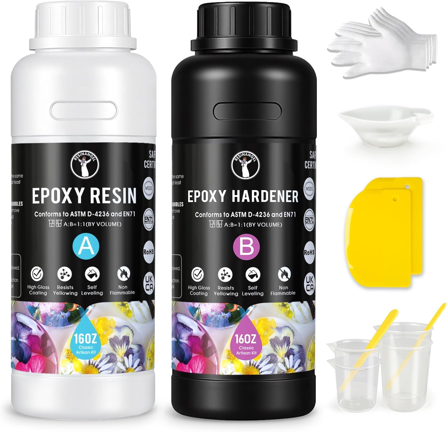 ResinAngel 2 Gallon Crystal Clear Epoxy Resin with Pump,1:1 Mixing,Bubble Free,Non Yellowing for Casting Resin Epoxy for River Tables,Wood,Flower Preservation,DIY Crafts