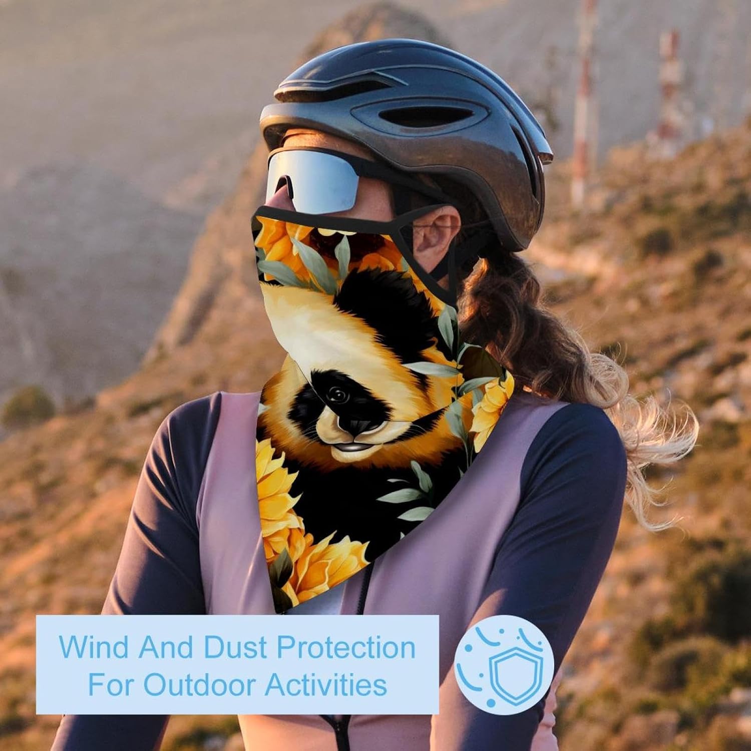 4 Pack Panda Sunflower Neck Gaiter Face Cover Scarf, Breathable Sun & Wind-proof for Skiing Fishing Hiking Cycling