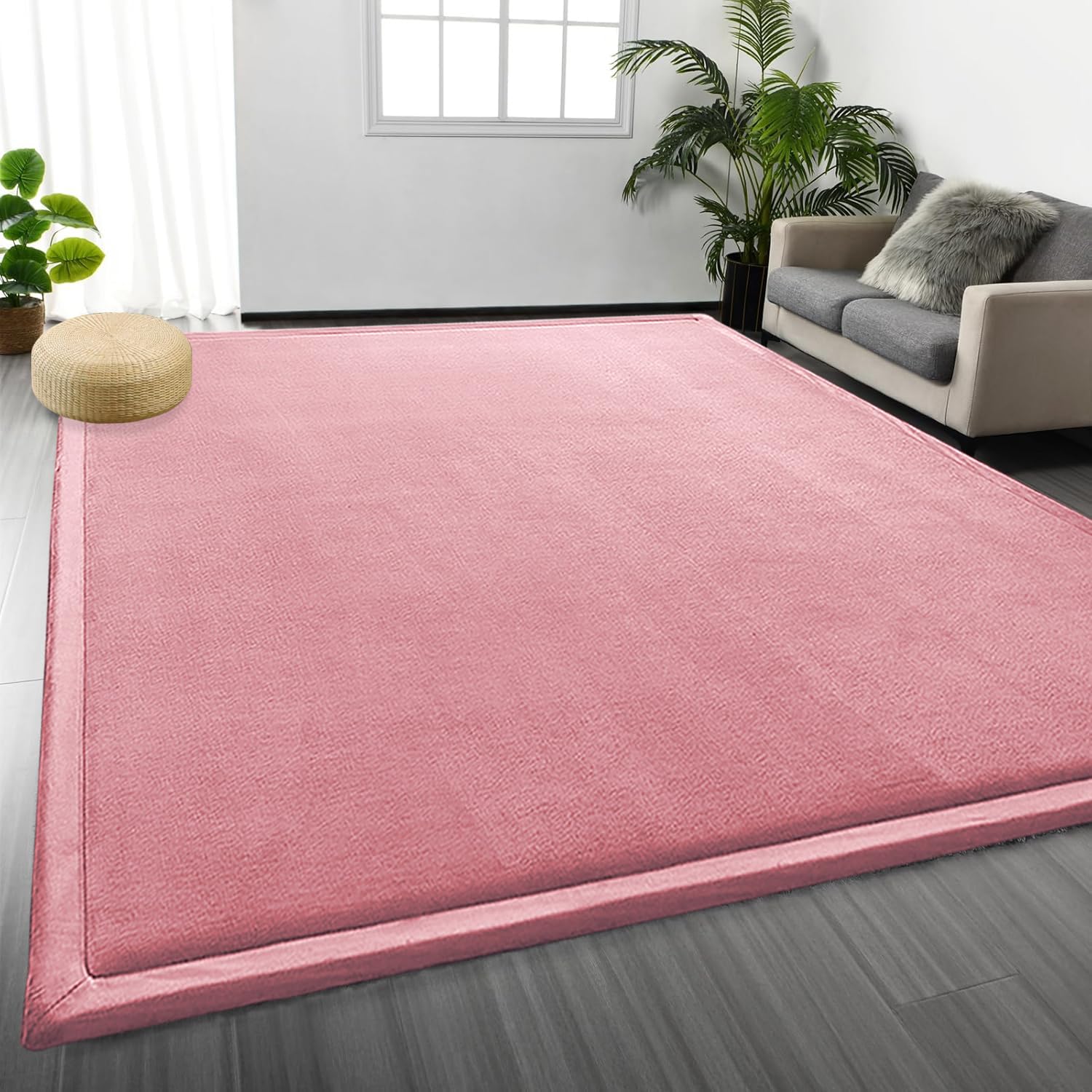 Tapis de jeu pour tout-petits et enfants en velours rose, parfait pour la chambre