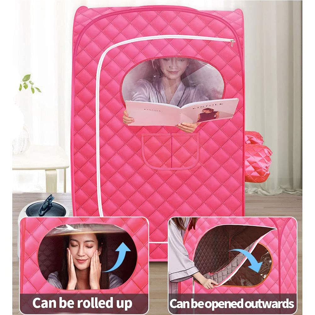 EEUK Sauna a Vapore Portatile da Casa, 2L Cabina Home Sauna, Tenda per Sauna a Vapore con Telecomando Wireless, 95 Minuto Controllo a Timer, Rosso