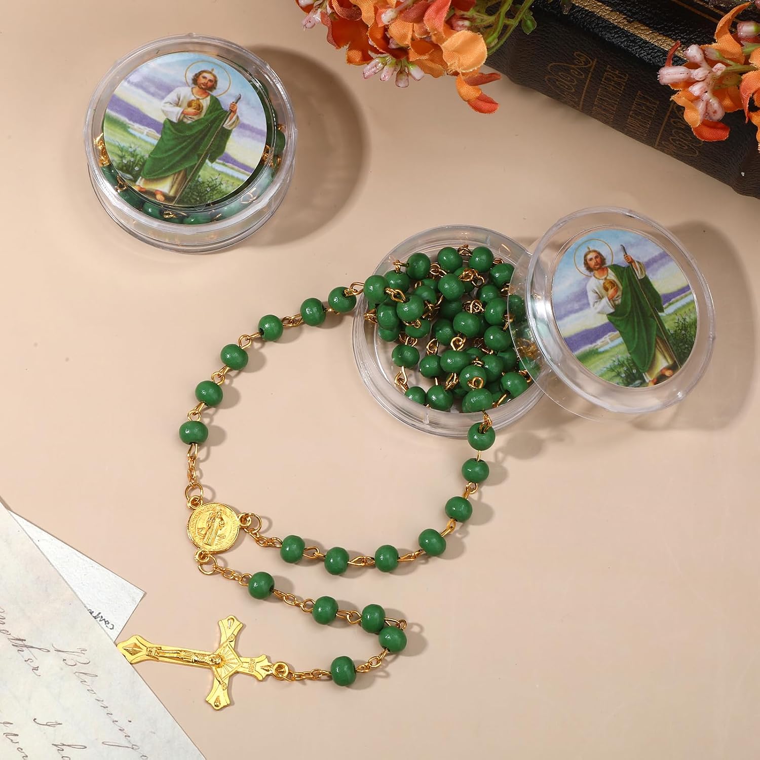 24/48 Pcs Rosarios Catolicos, Catholic Rosary Beads Necklace with Cross Pendant, First Communion Wooden Rosaries Bulk Baptism Favors for Guests, Catholic Gifts for Wall Cross Christian Quinceanera