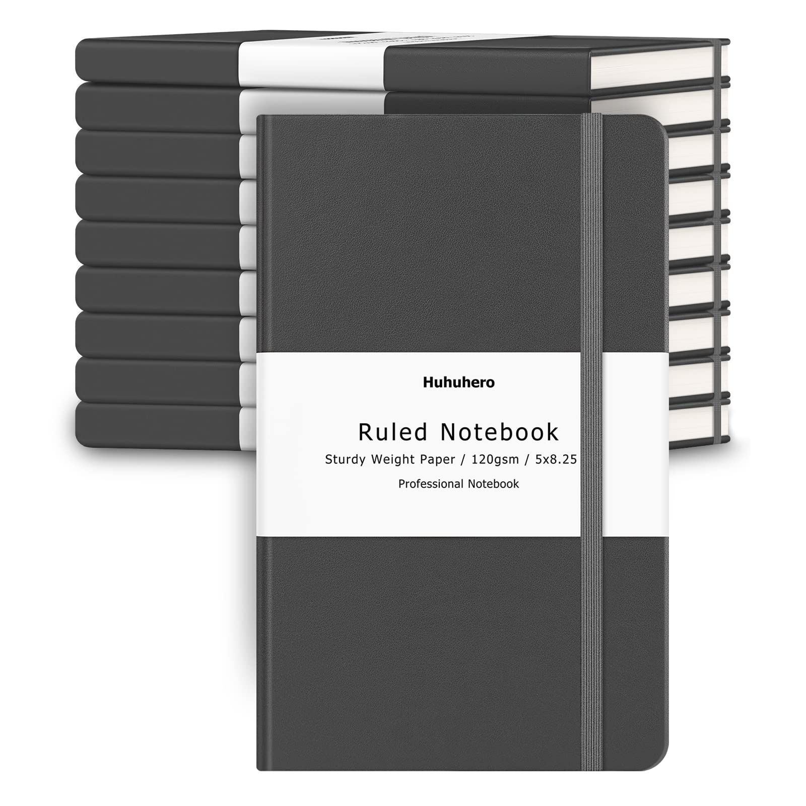 Huhuhero Notebooks Journal, College Ruled Notebook, Premium Thick Paper Lined Journal, Hardcover Notebook for Office Home School Business Writing Note Taking Journaling, 5"×8.25" (10, Dark Gray)
