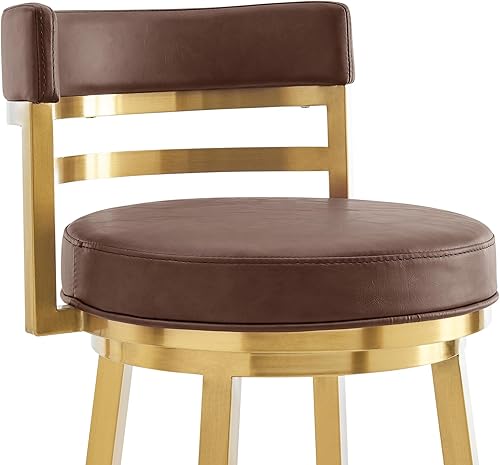 Miniatura 135 de Armen Living Madrid - Taburete giratorio de 30 pulgadas de altura de barra de cuero sintético gris moderno y acero inoxidable cepillado para Gris y