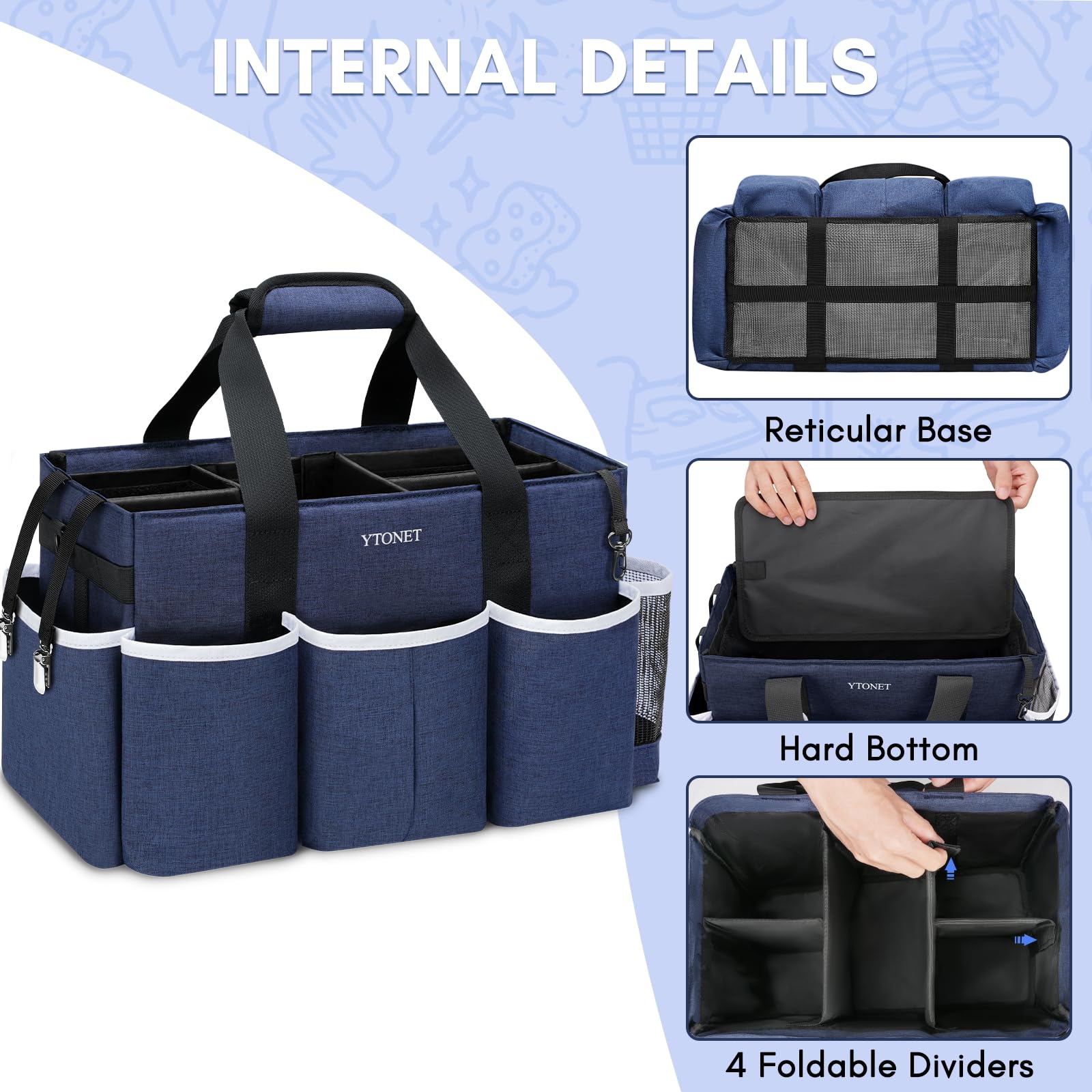 Ytonet Bolsa de limpieza portátil con 4 divisores plegables, bolsa de suministros de limpieza para suministros de limpieza