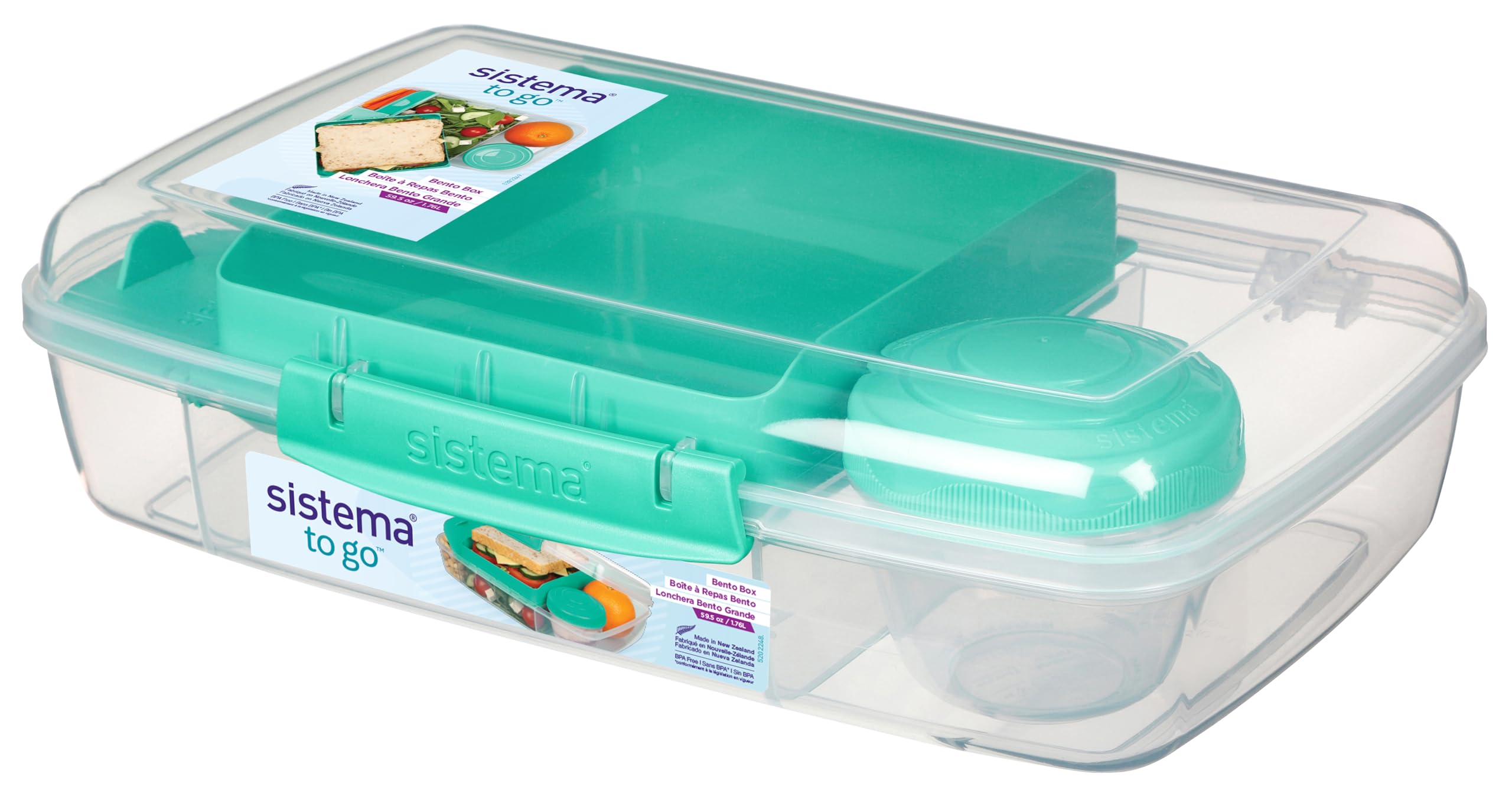 To Go 1.76L (3-Pack) Bento Box Food Storage Containers, School Lunch Boxes with Removable Dividers & Snack Pot, Freezer, Microwave, & Dishwasher-Safe, Assorted Colors, BPA-Free