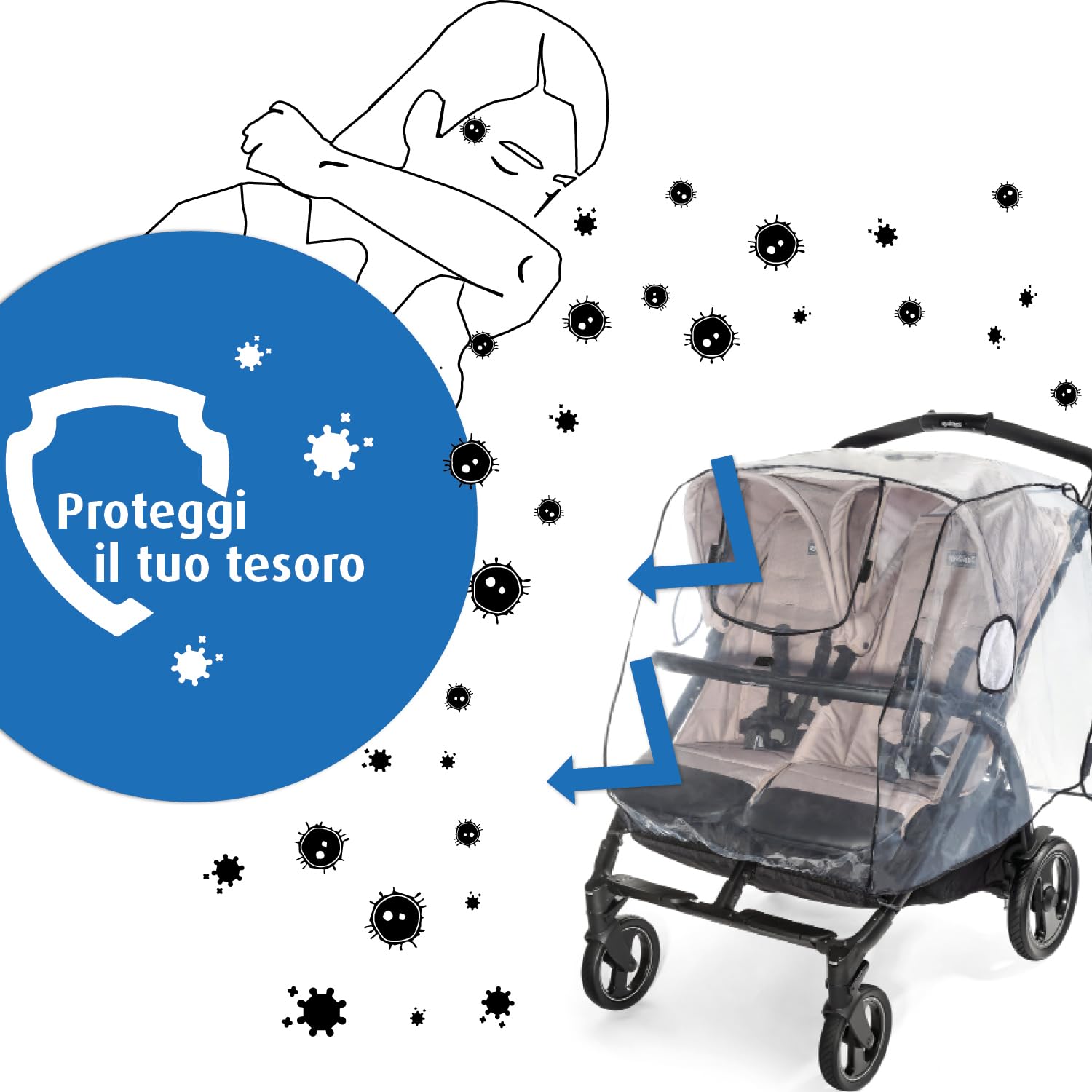 Reer PEVA - Parapioggia per passeggini per gemelli