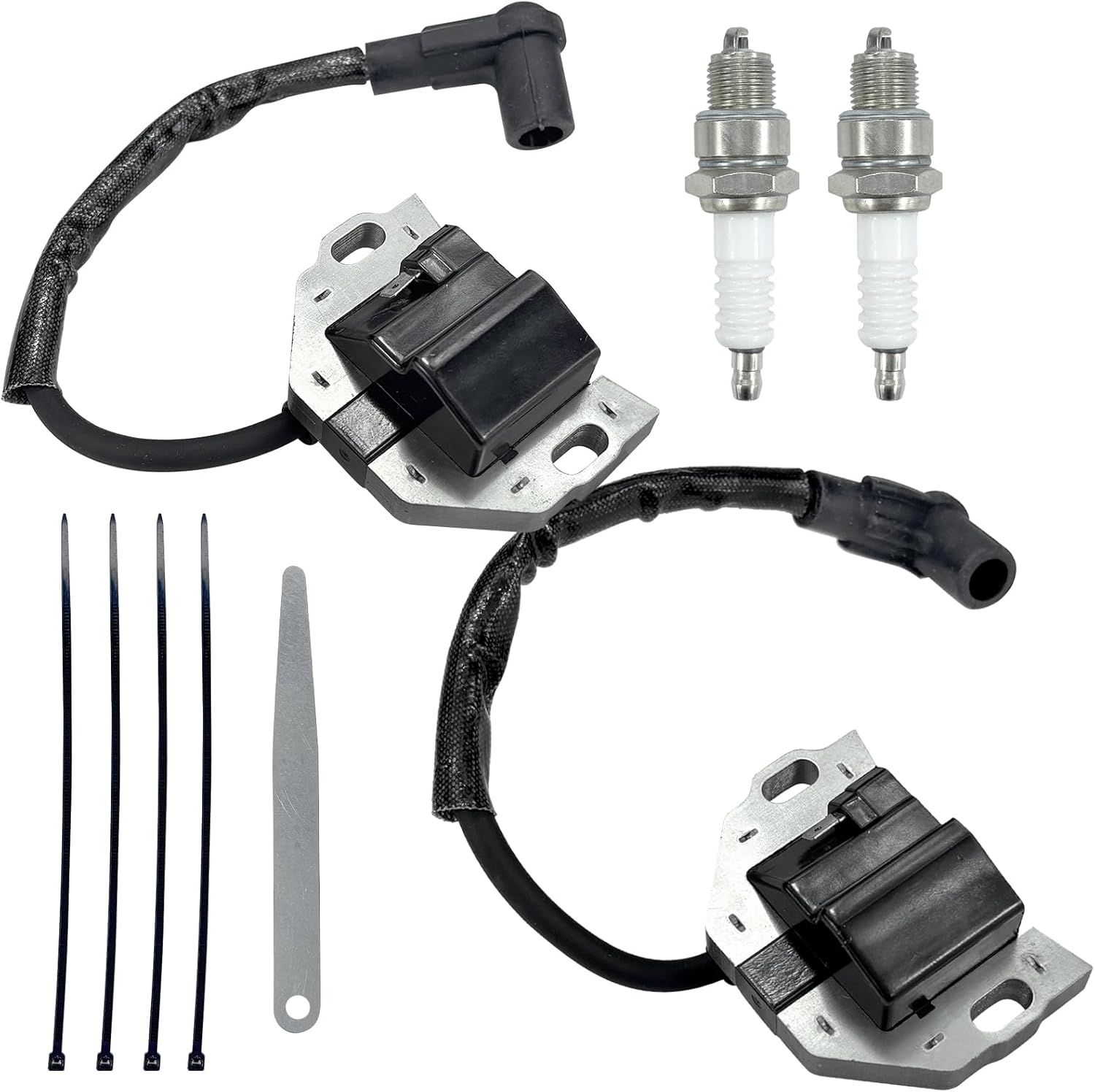 2 Sets Ignition Coil & Spark Plugs kit Compatible with Kawasaki FS481V FR541V FR651V FR691V FX481V FX751V FX801V FX850V FR600V Eninges for John Deere X300 21171-7047 21171-0738 21171-7047