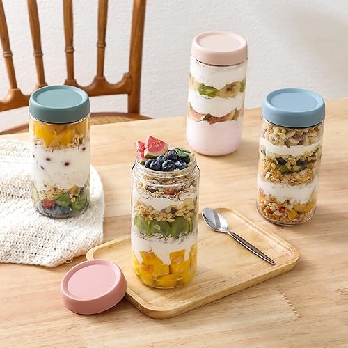 Miniatura 33 de NETANY Paquete de 12 tarros de vidrio de 16 onzas con tapas herméticas, recipientes de avena con tapas, tarros de ensalada Mason de boca ancha